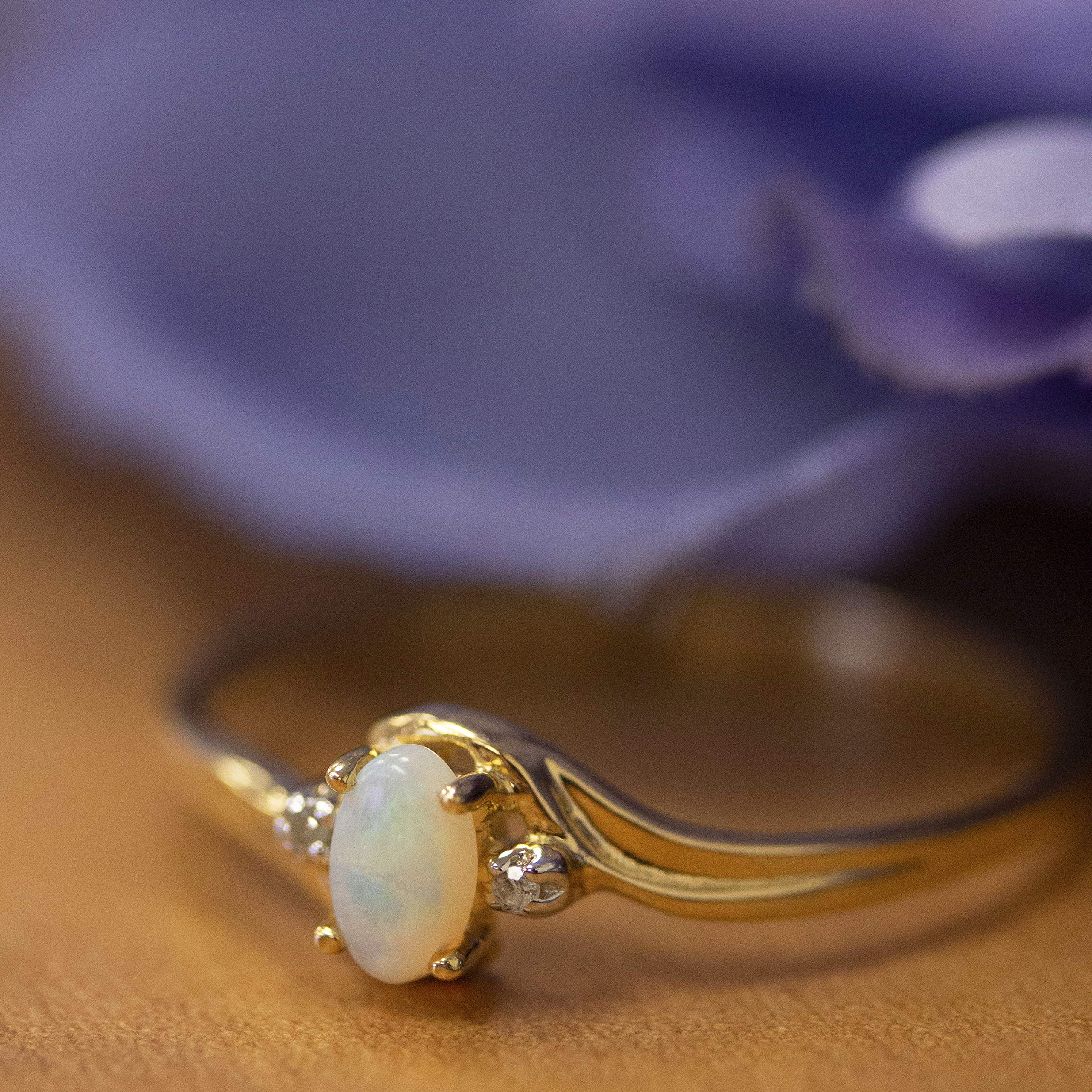 14K Yellow Gold Opal and Diamond Ring for Women – Elegant Jewelry Gift for Wedding, Anniversary & Special Occasions