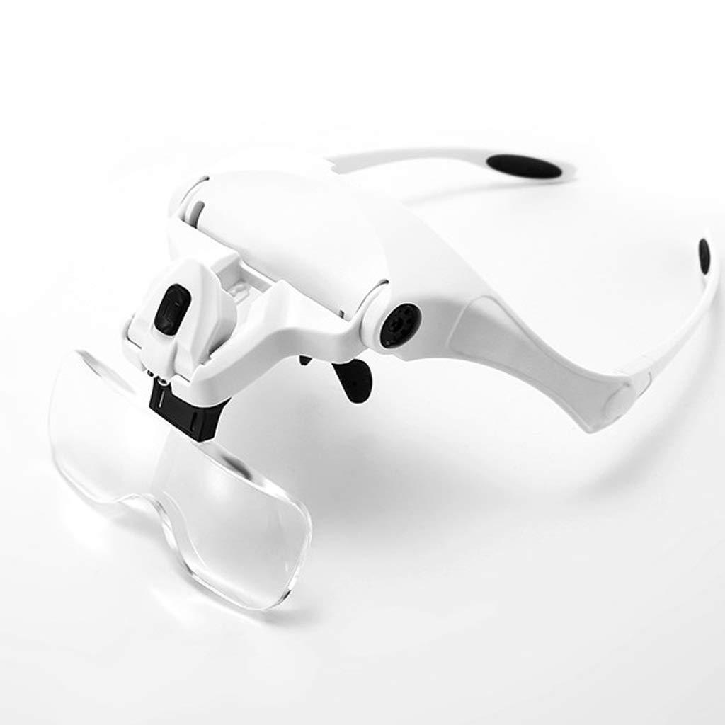 Rechargeable LED Head Mount Magnifier with Interchangeable Headband - 5X Magnifying Glasses for Watch Repair, Jewelry Making & Detailed Crafts - Hands-Free Illuminated Eyewear for Hobbyists & Professionals