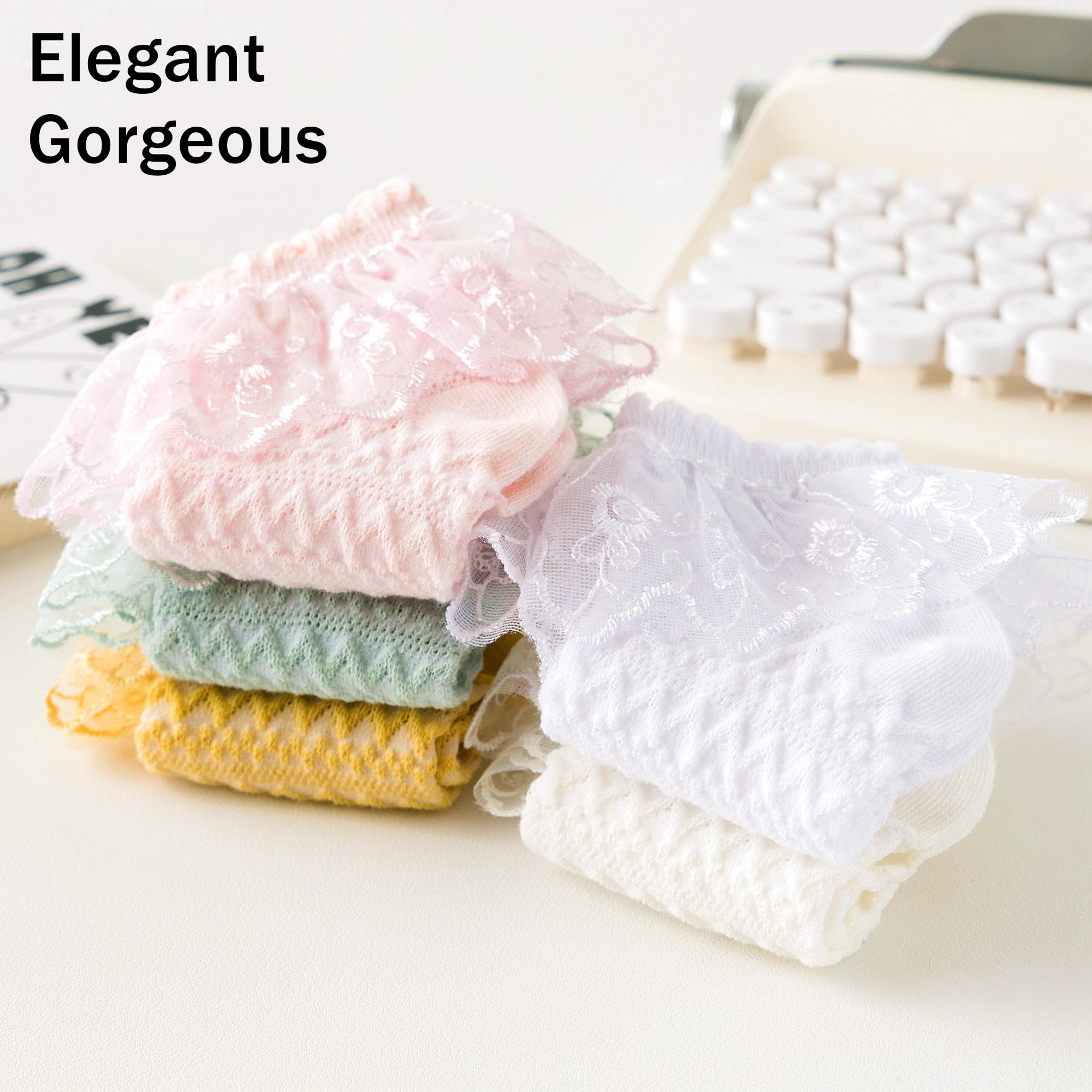 5 Pairs Girls Mesh Ruffle Lace Trim Cotton Ankle Socks - Princess Style Frilly Dress Socks for Toddler Girls - Perfect for Parties, School & Special Occasions