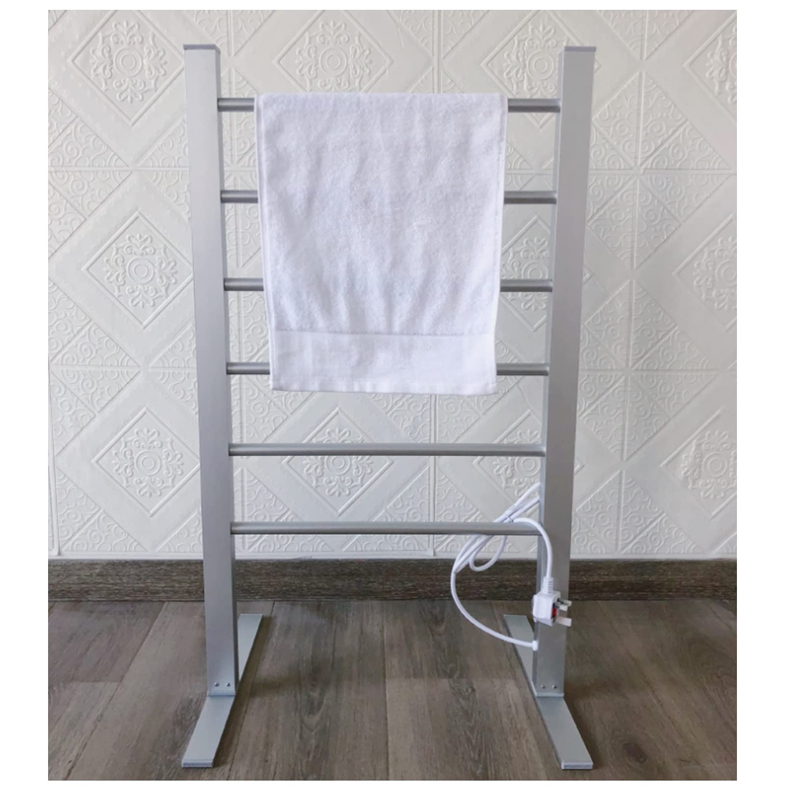Electric Towel Warmer for Bathroom - 100W Energy Efficient Heated Towel Rack with Waterproof Switch, Free Standing Design & Intelligent Constant Temperature (110V, Silver) - Perfect for Spa-Like Luxury in Home Bathrooms