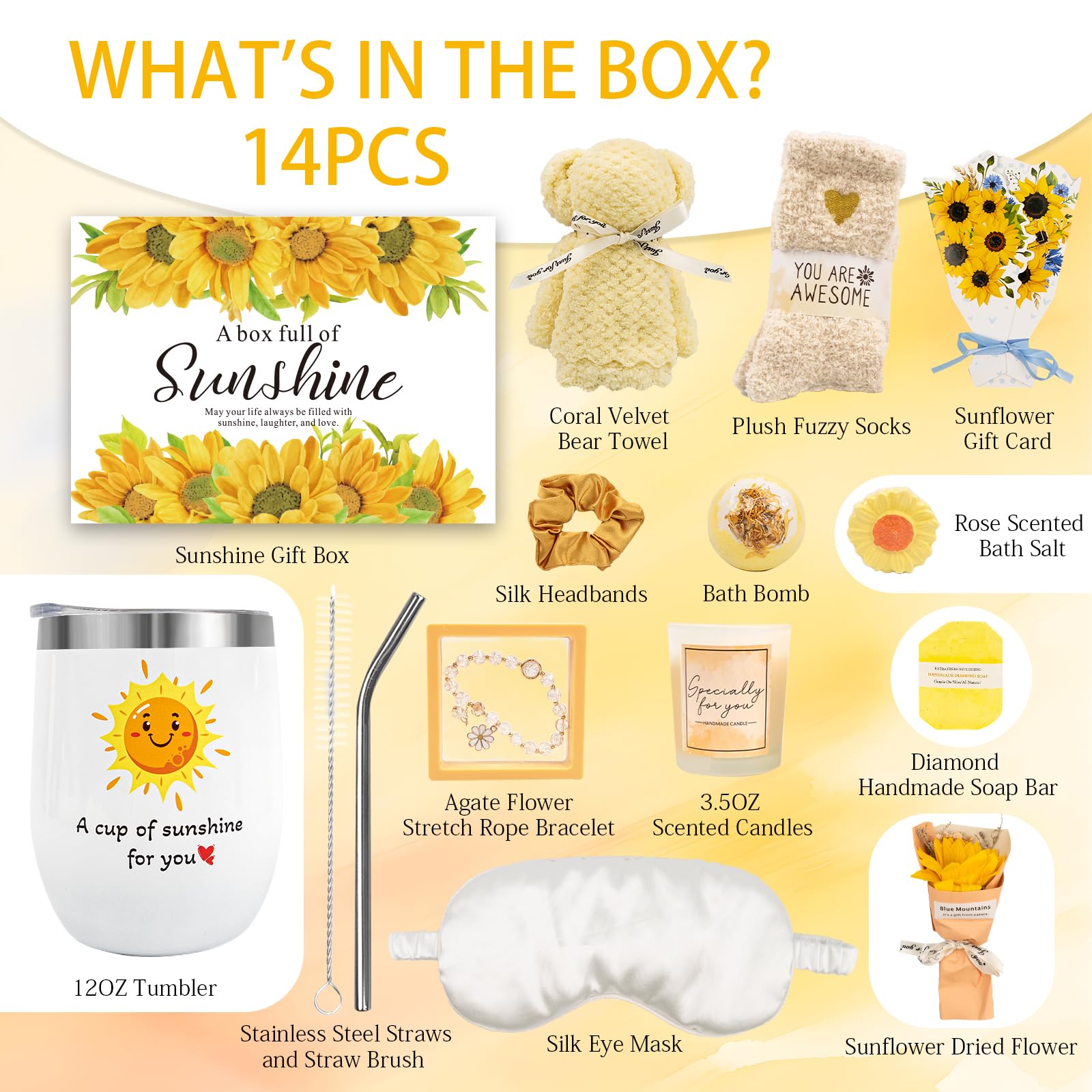 Sunflower Self-Care Gift Basket for Women - Relaxing Spa Package with Unique Birthday, Get Well, Valentine's & Mother's Day Presents for Her, Sister, Mom & Best Friends - Perfect for Home Relaxation, Stress Relief & Thoughtful Surprises