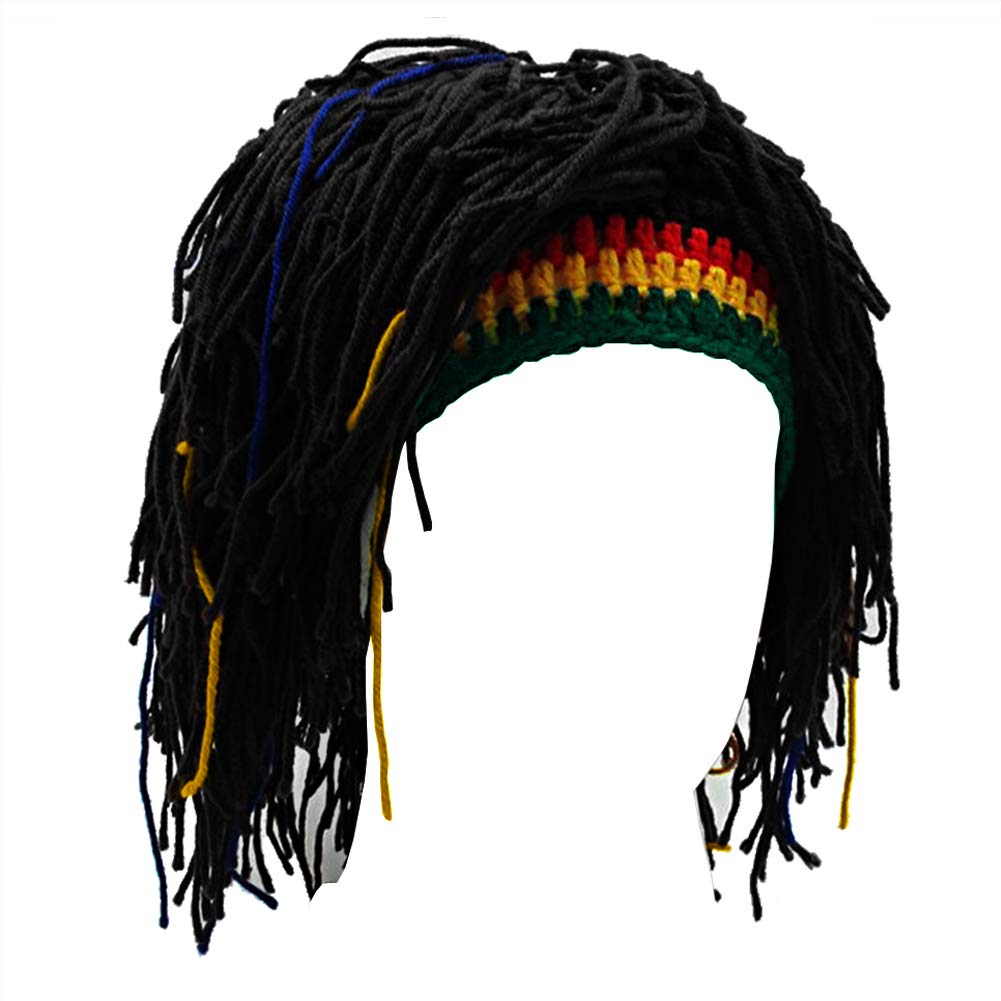 Jamaican Rasta Beanie Hat with Dreadlocks - Funny Knitted Wig Beard Hat for Men & Women - Perfect for Halloween, Christmas & Costume Parties