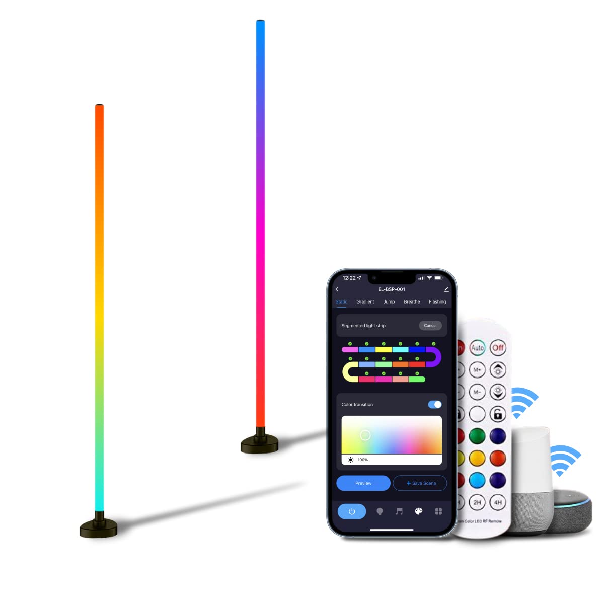 2 Pack RGBIC Corner Floor Lamp - Smart WiFi App & Remote Control, Alexa & Google Assistant Compatible, Music Sync, 16 Million Colors - Modern Color Changing Ambiance Light for Living Room, Bedroom, Gaming Room - Perfect for Parties, Movie Nights & Relaxation