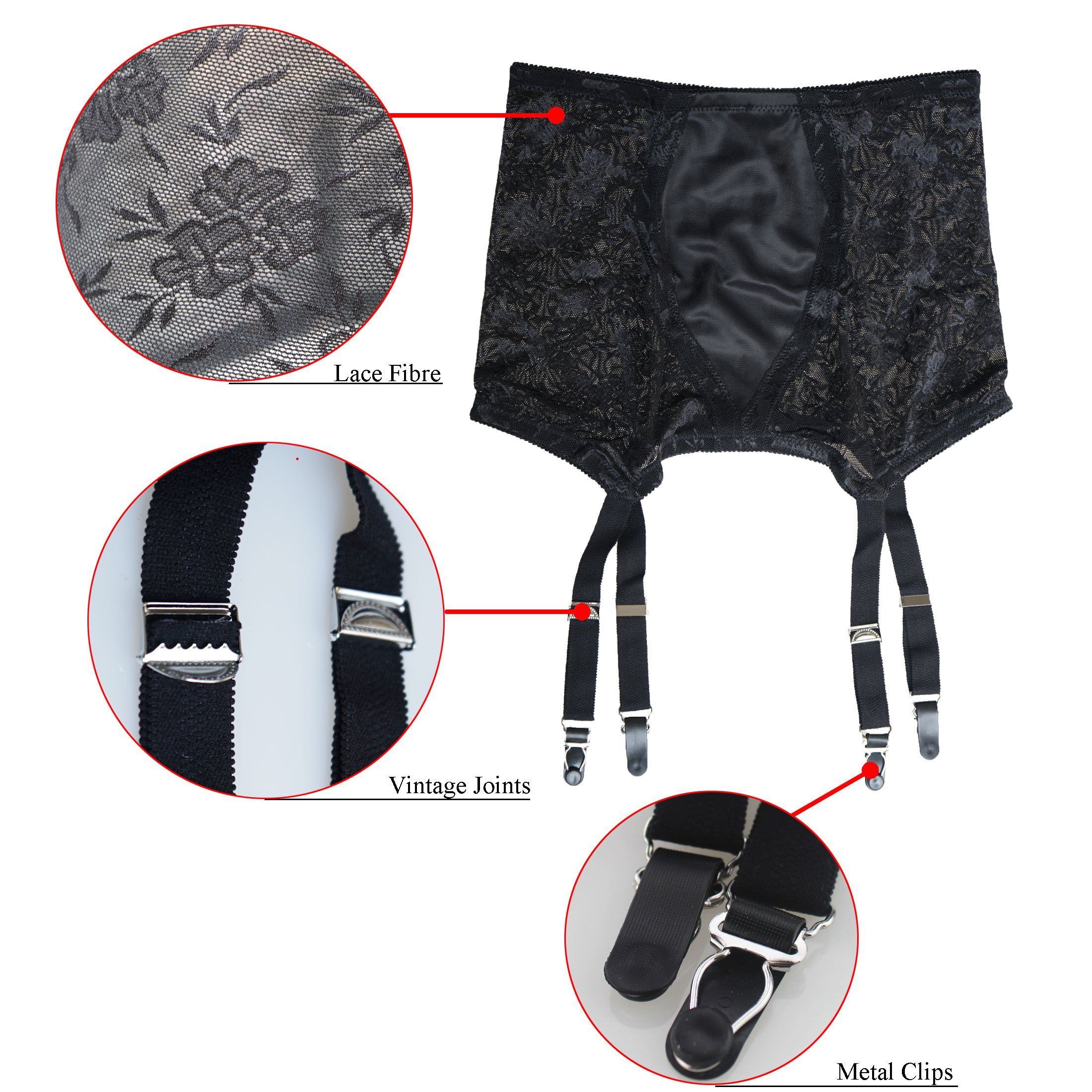 Vintage Style Black & White Women's Garter Belt with 4 Adjustable Straps & Metal Clips - Sexy Lingerie for Stockings, Bridal, Boudoir & Special Occasions