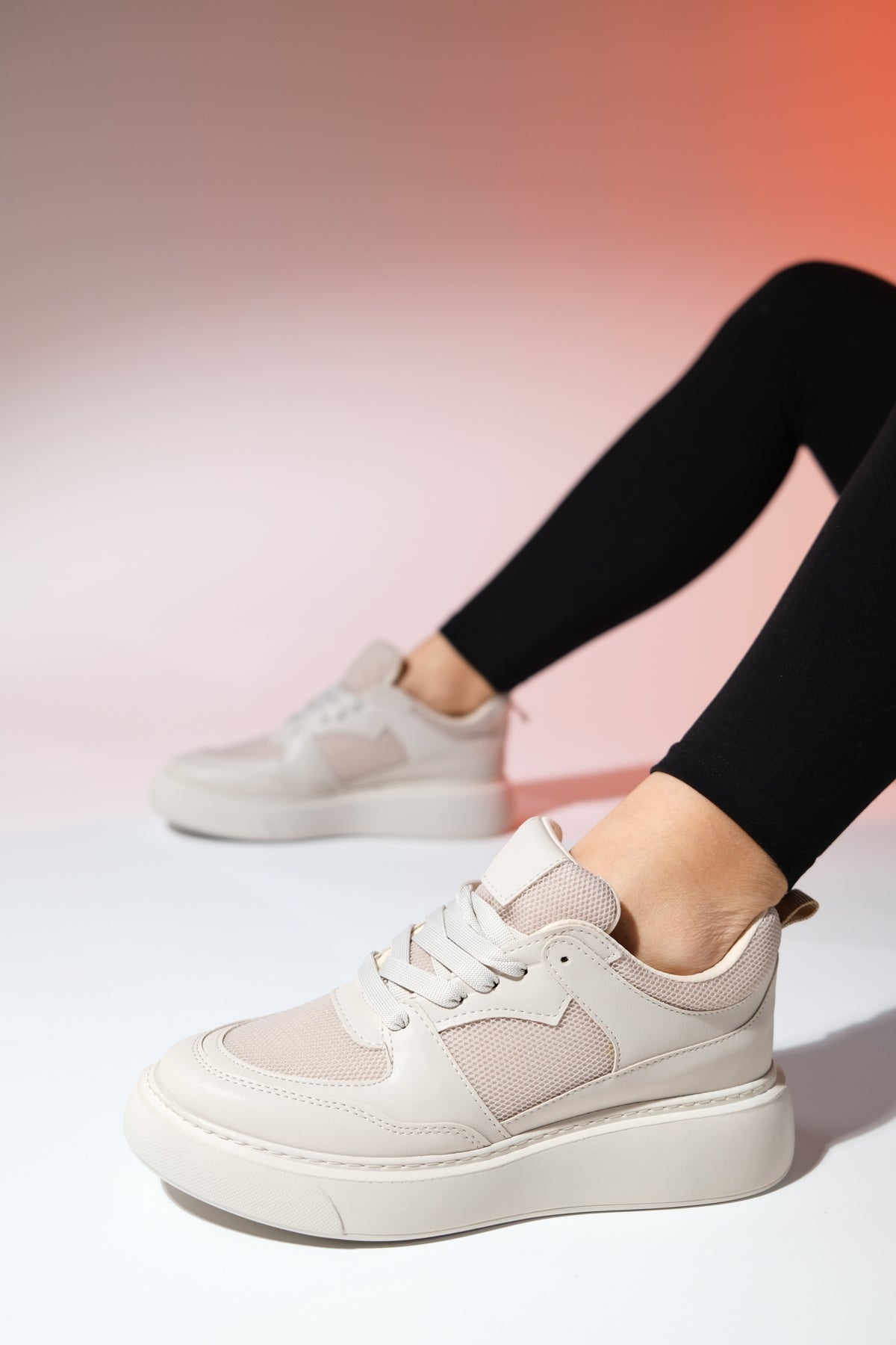 Ingrid Beige Platform Sneakers for Women - Comfortable Chunky White Sneakers with Arch Support | Perfect for Casual Outfits, Walking, and Everyday Wear