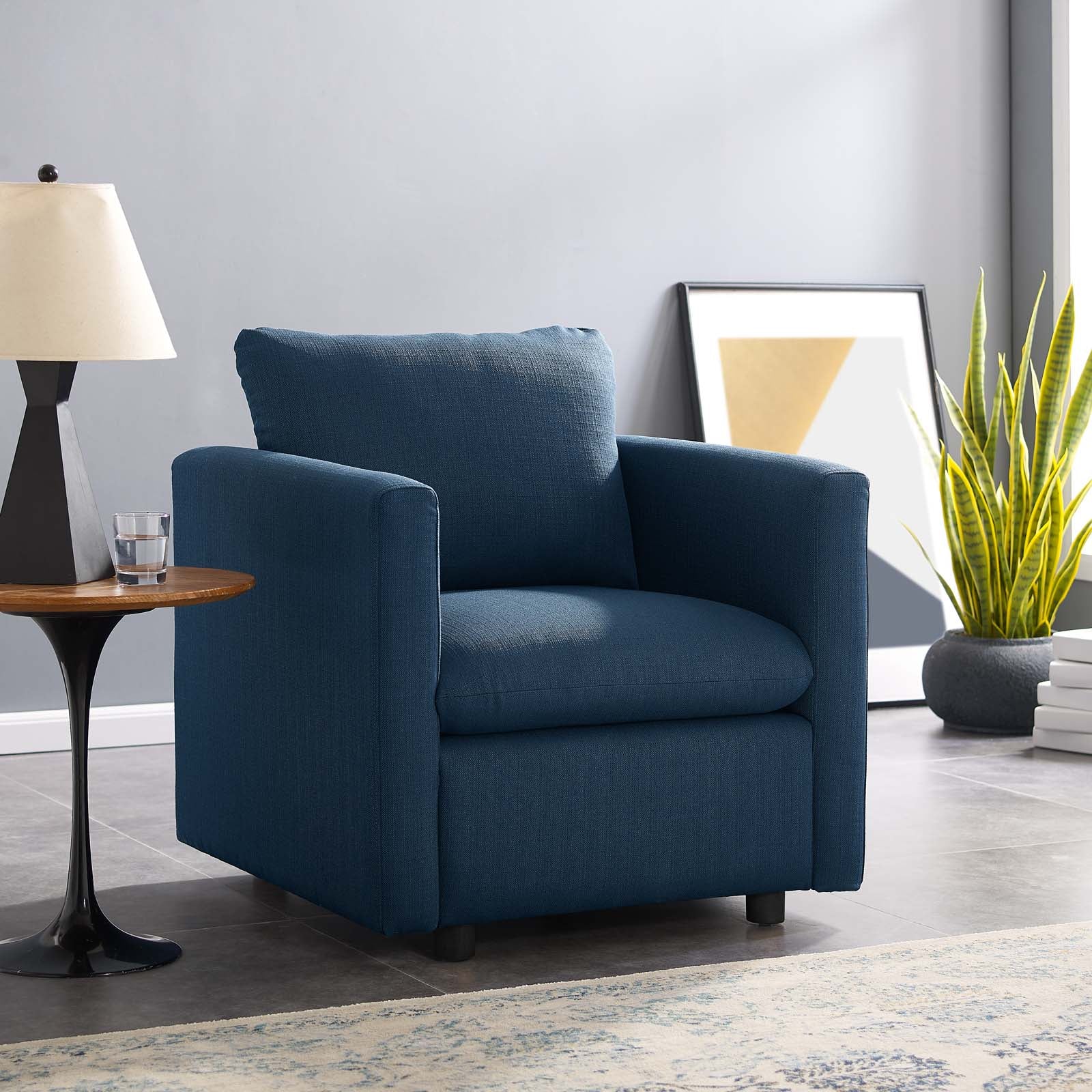Comfortable Upholstered Fabric Armchair for Living Room - Modern Lounge Chair with Soft Cushions for Home, Office or Reading Nook