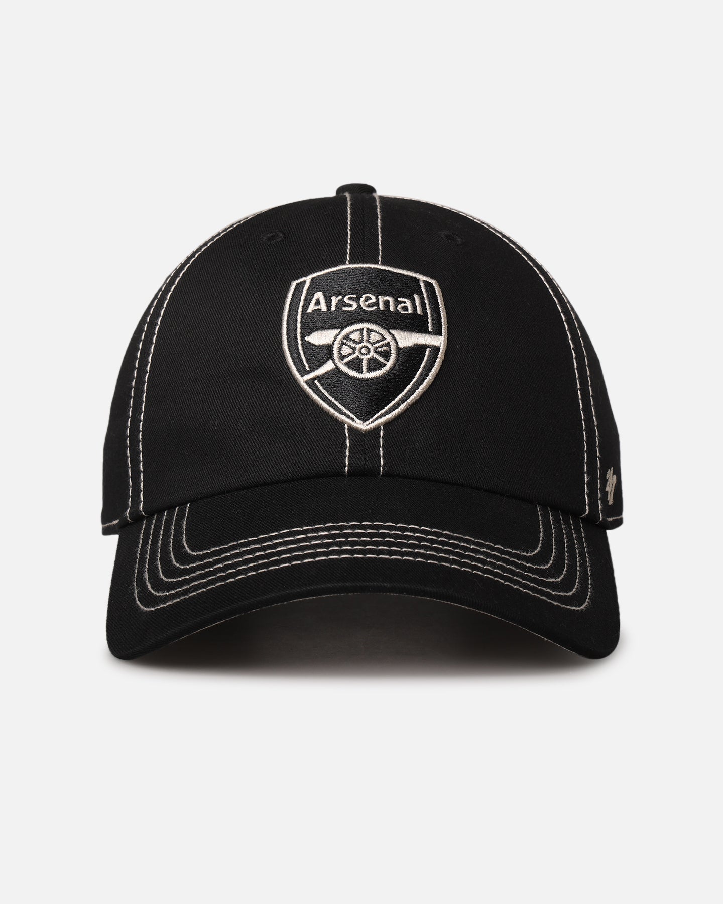 47 Brand Arsenal FC 'Contrast Stitch' 47 Clean Up Strapback Cap - Black/Bone Adjustable Snapback Hat for Men - Perfect for Soccer Games, Casual Wear & Fan Support