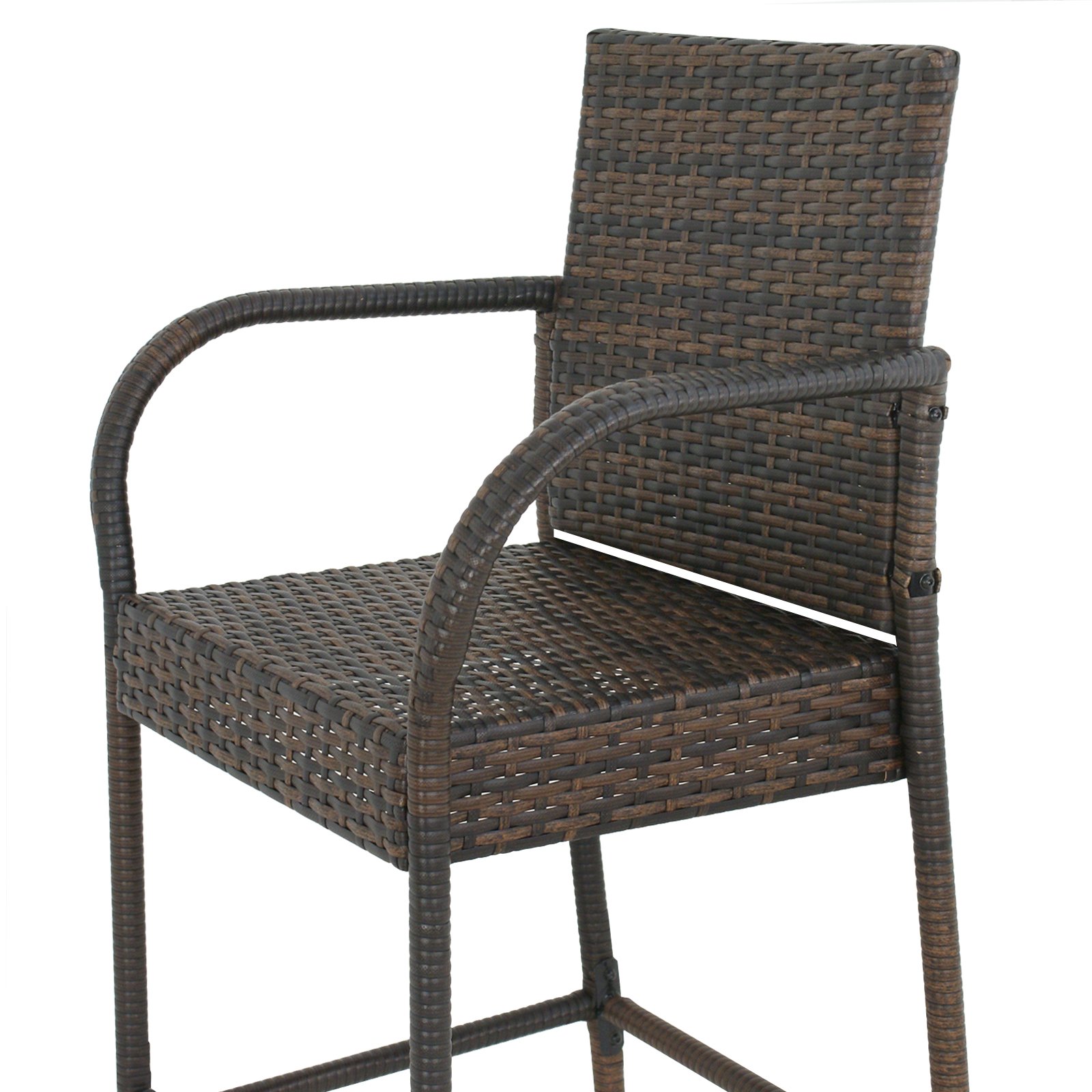 HomGarden Set of 2 Rattan Wicker Bar Stools - Outdoor Backyard Barstool Chairs with Armrests - Patio Furniture for Poolside, Garden, and Deck Use