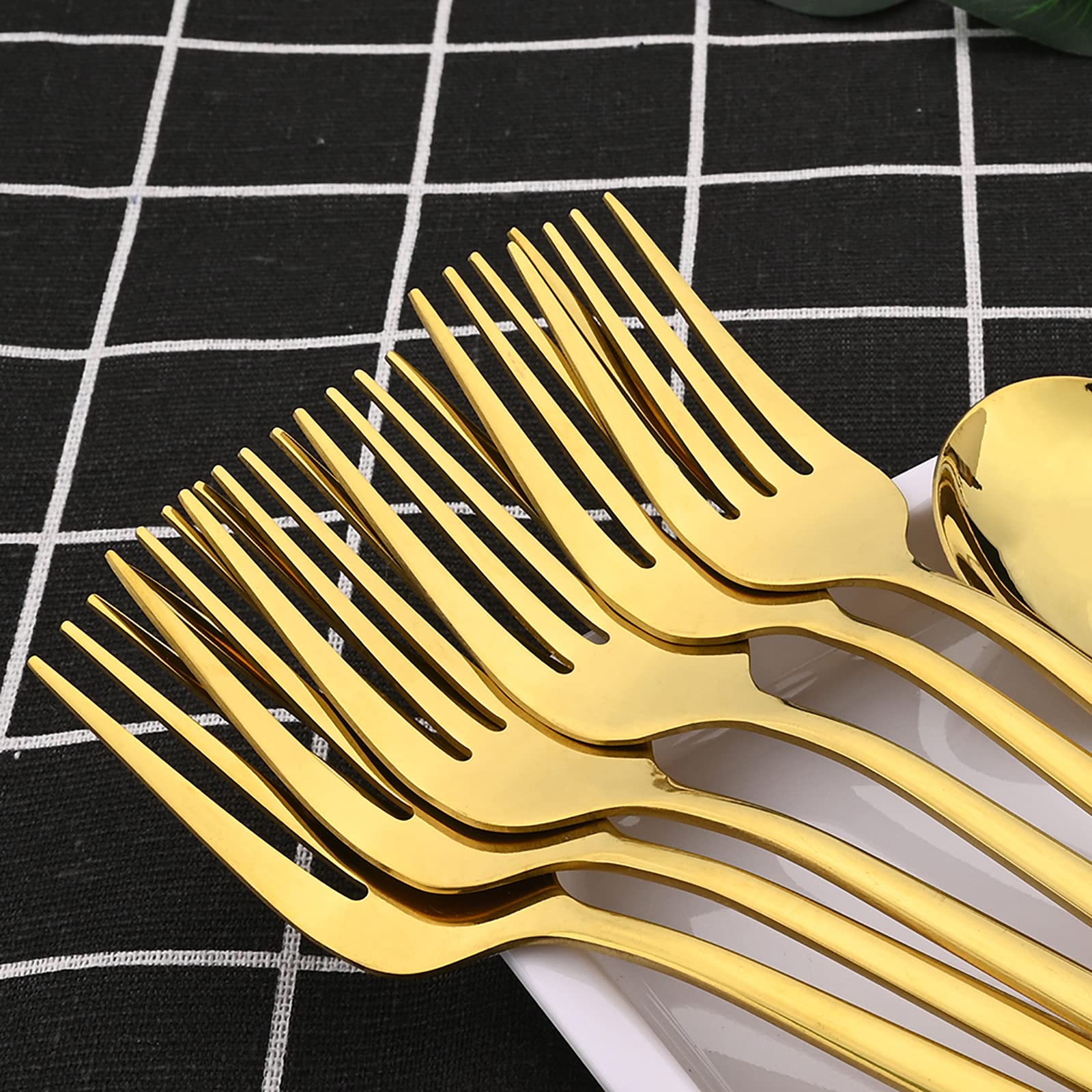12-Piece Stainless Steel Salad Forks Set - 18/0 Mirror Polished Gold Dessert Forks, 7.48-Inch Modern Flatware for Parties, Weddings & Fine Dining