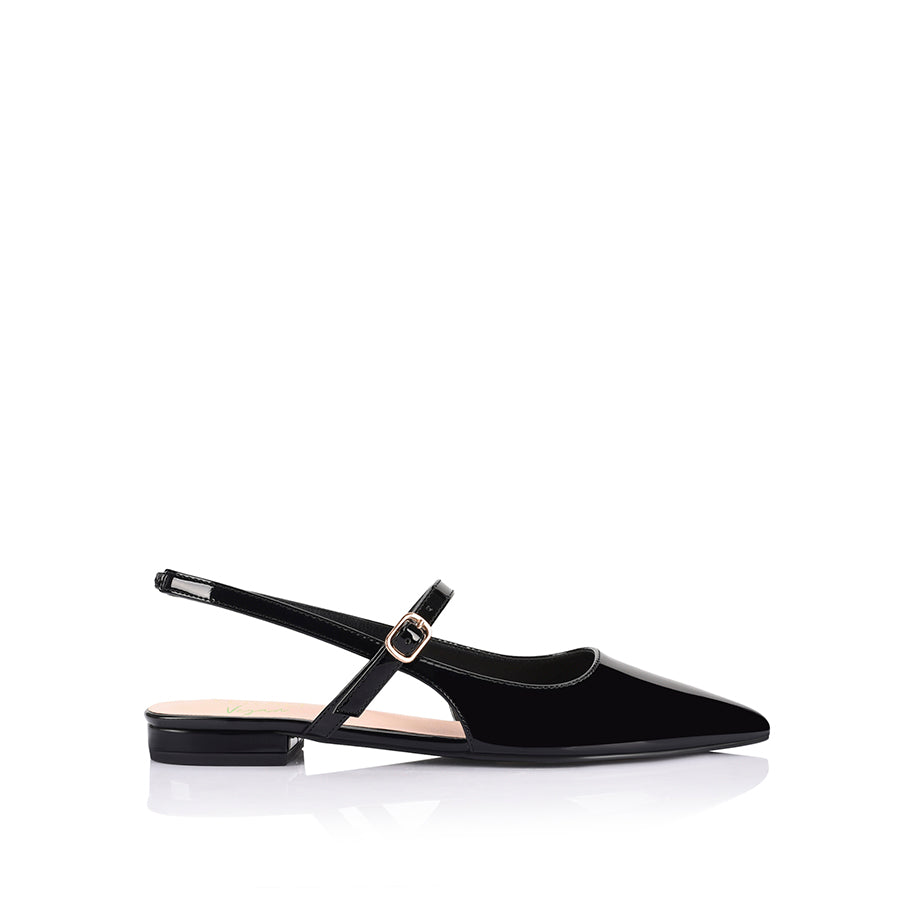 Hiatus Sling Back Flats - Black Patent Leather Women's Shoes | Comfortable & Stylish for Work, Date Night & Casual Outings