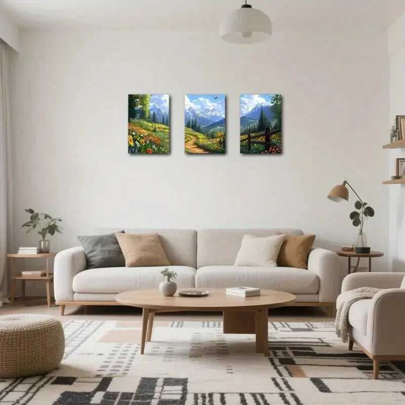 3-Piece Fantasy Forest Pathway Abstract Art Metal Print Set - Ready to Hang Wall Decor for Living Room, Bedroom & Office