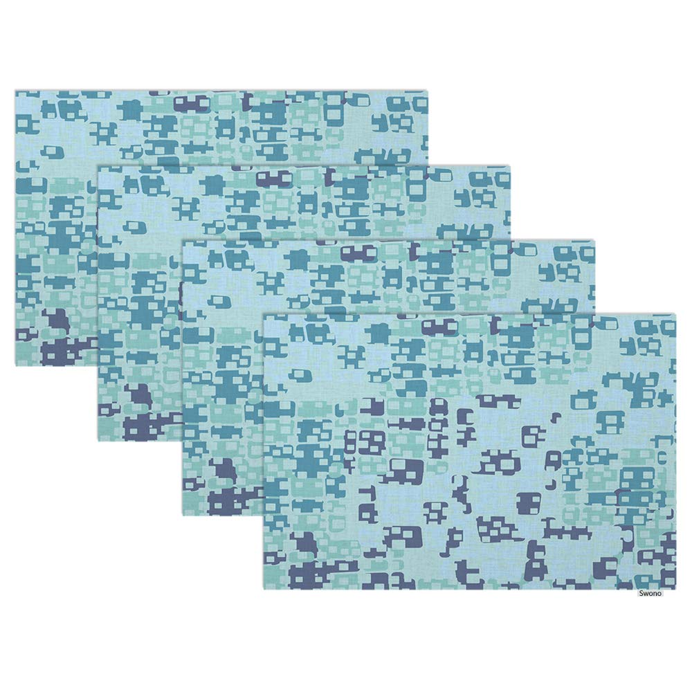 Swono Camouflage Placemat Set of 4 - Abstract Multi-Colored Blue Camouflage Design, Oilproof 12