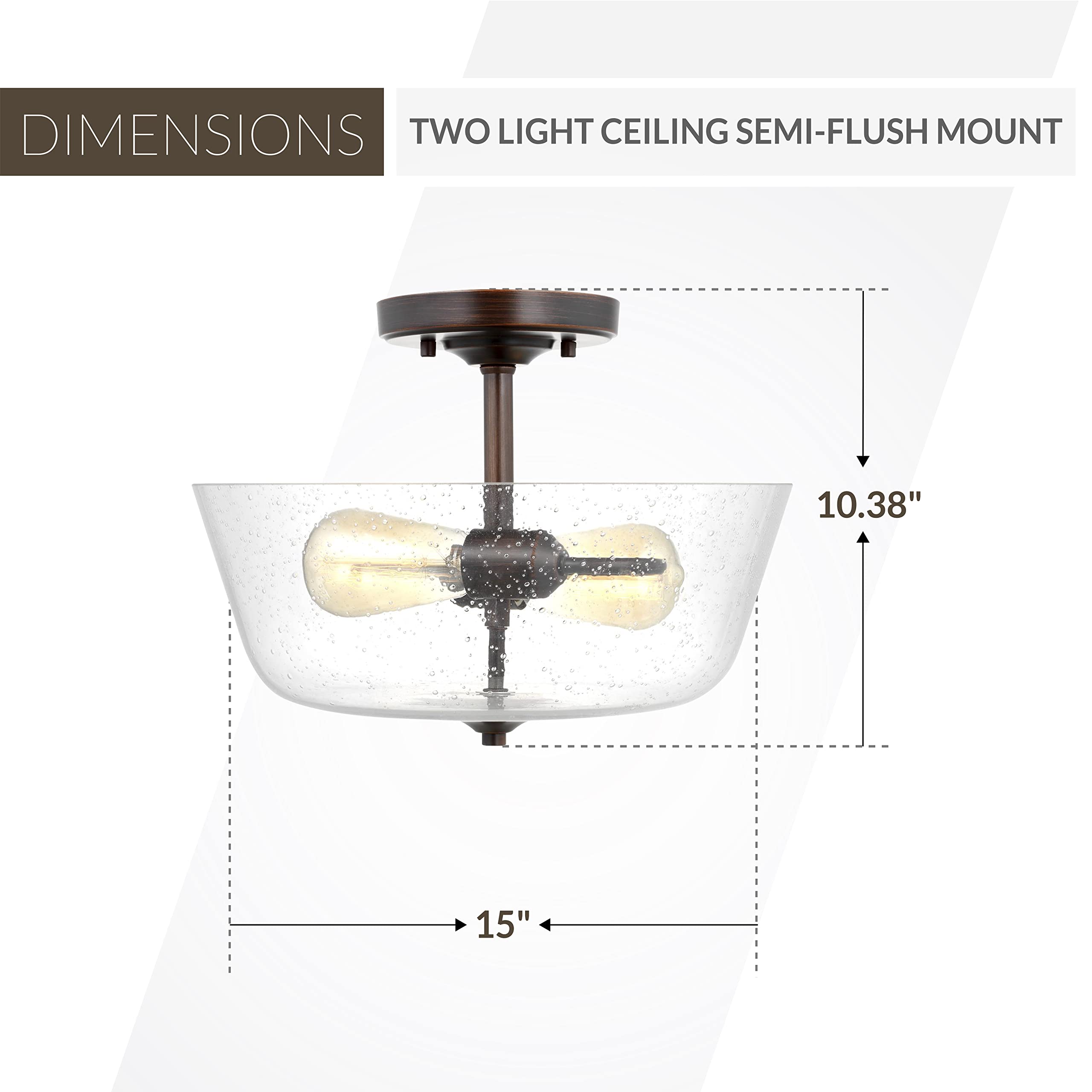 Vintage-Style Bronze 2-Light 15-Inch Semi-Flush Mount Ceiling Fixture - Generation Lighting Belton Collection for Bedroom, Bathroom, Kitchen & Living Room - Perfect for Ambient Lighting in Hallways, Entryways and Dining Areas