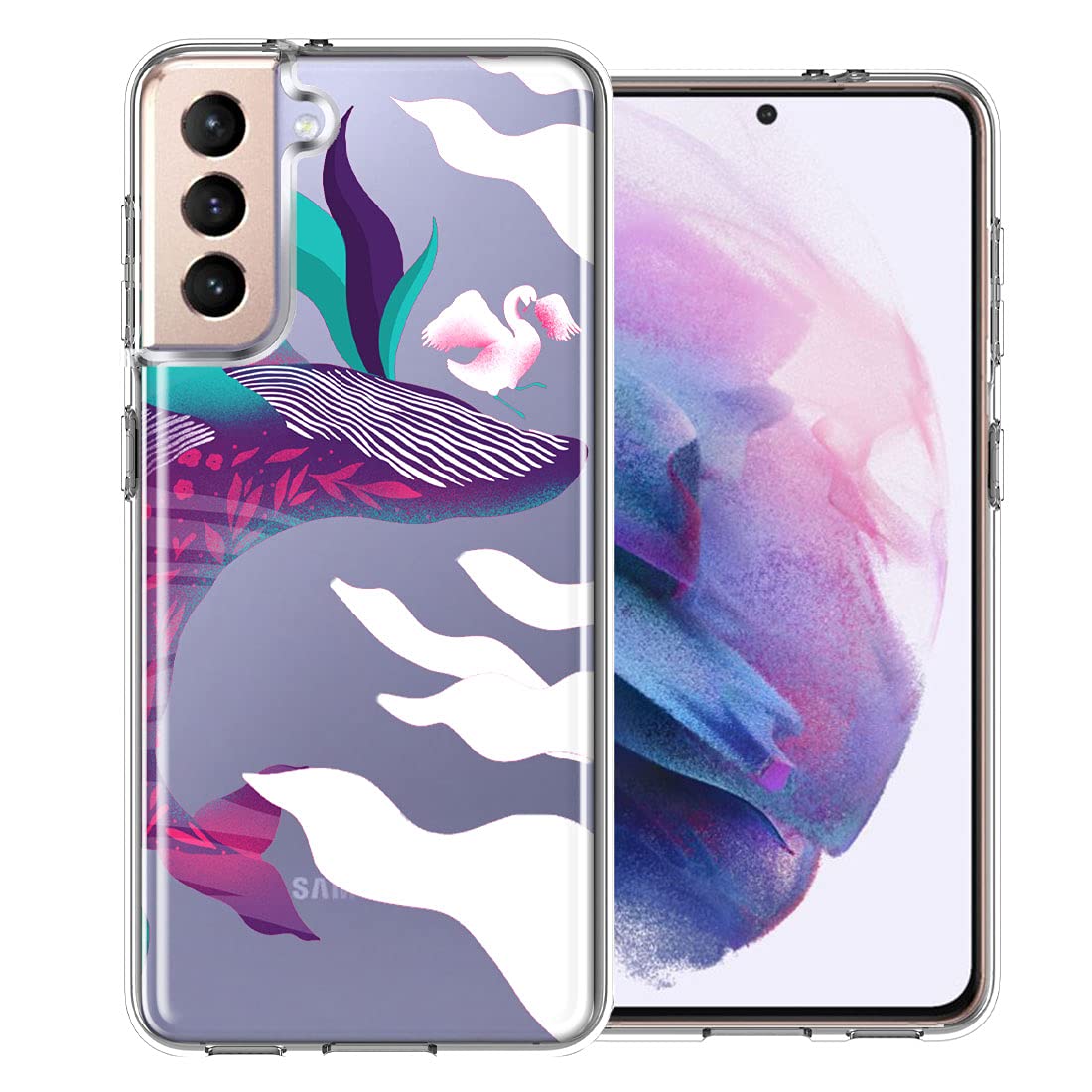 Samsung Galaxy S21 Case - Mystic Floral Whale Design Double Layer Protective Cover | Shockproof & Slim Fit for Everyday Use & Travel