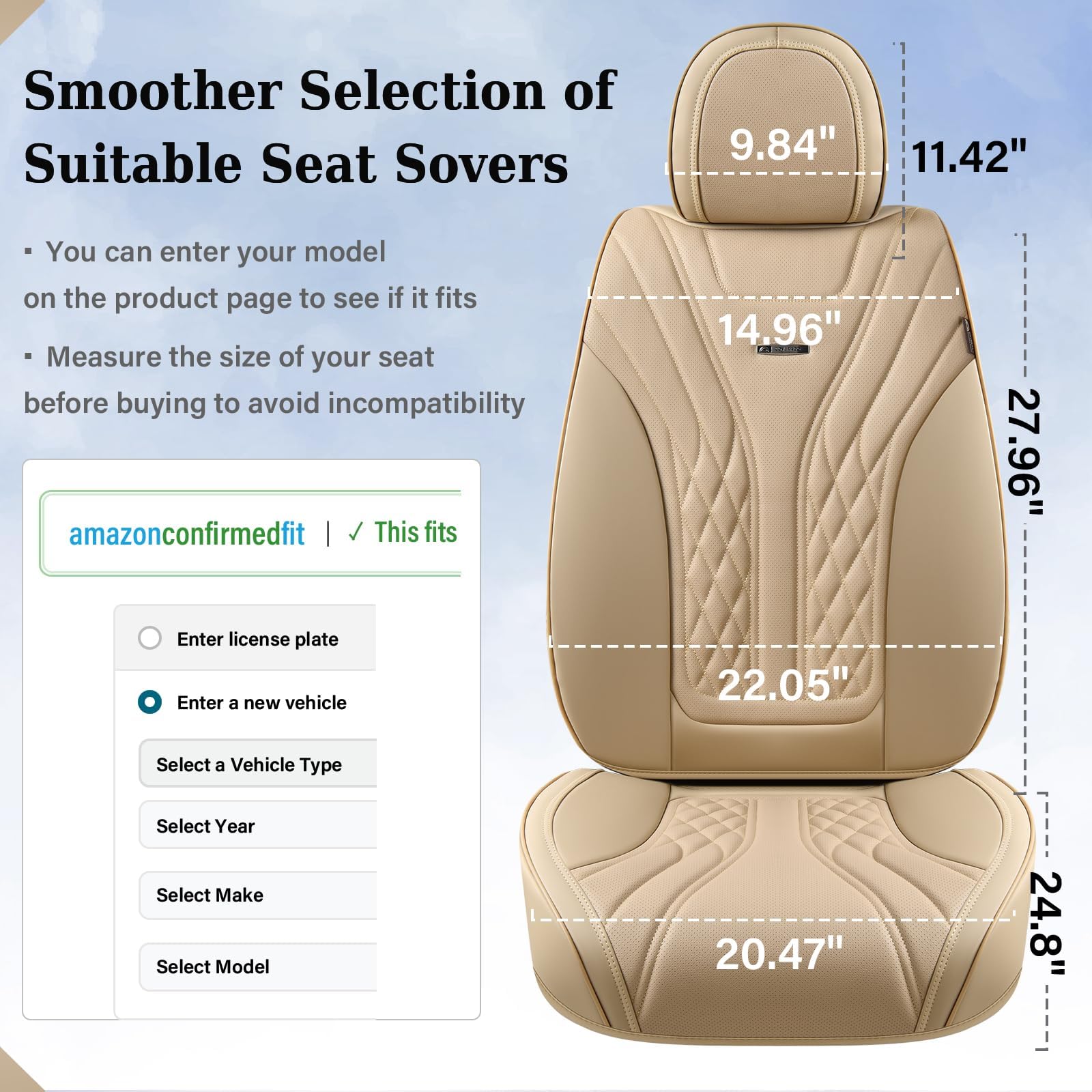 Premium Nappa Leather Waterproof Car Seat Covers (2-Pack) - Universal Fit for Most Vehicles, Front Seat Protectors for Cars, SUVs & Trucks - Beige - Perfect for Daily Commute, Road Trips & Pet Protection