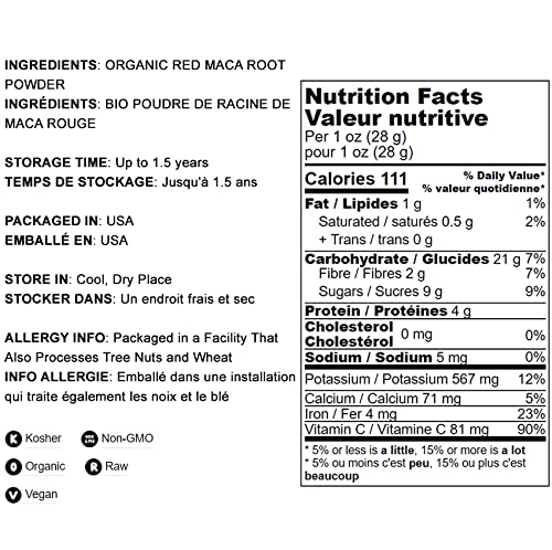 Organic Red Maca Powder 8oz - Raw Ground Peruvian Maca Root, Non-GMO, Kosher, Vegan Superfood - Energy Booster for Smoothies, Baking & Natural Wellness