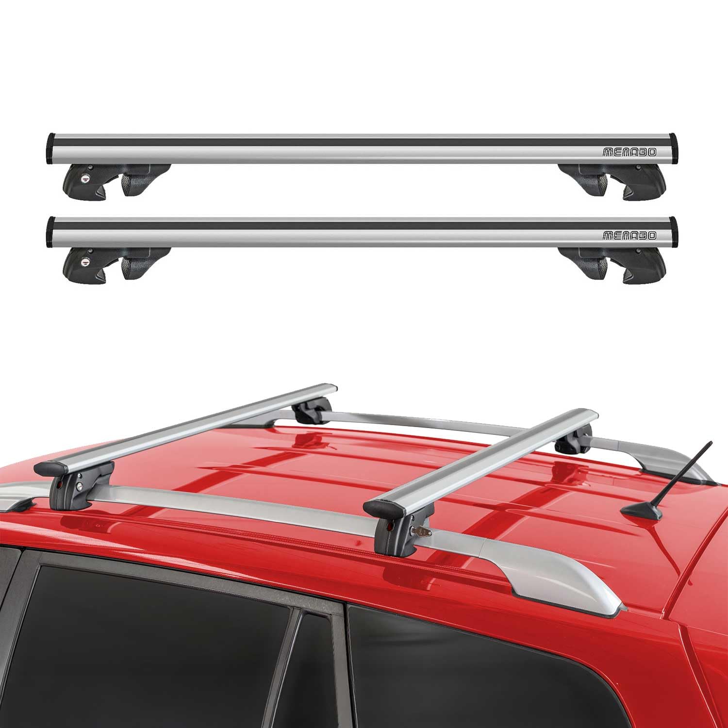 OMAC Aluminum Roof Rack Cross Bars for VW Touareg 2004-2006 - Silver Anti-Theft 2-Piece Set - Perfect for Kayak, Canoe, Surfboard, Ski, Snowboard & Camping Gear Transport