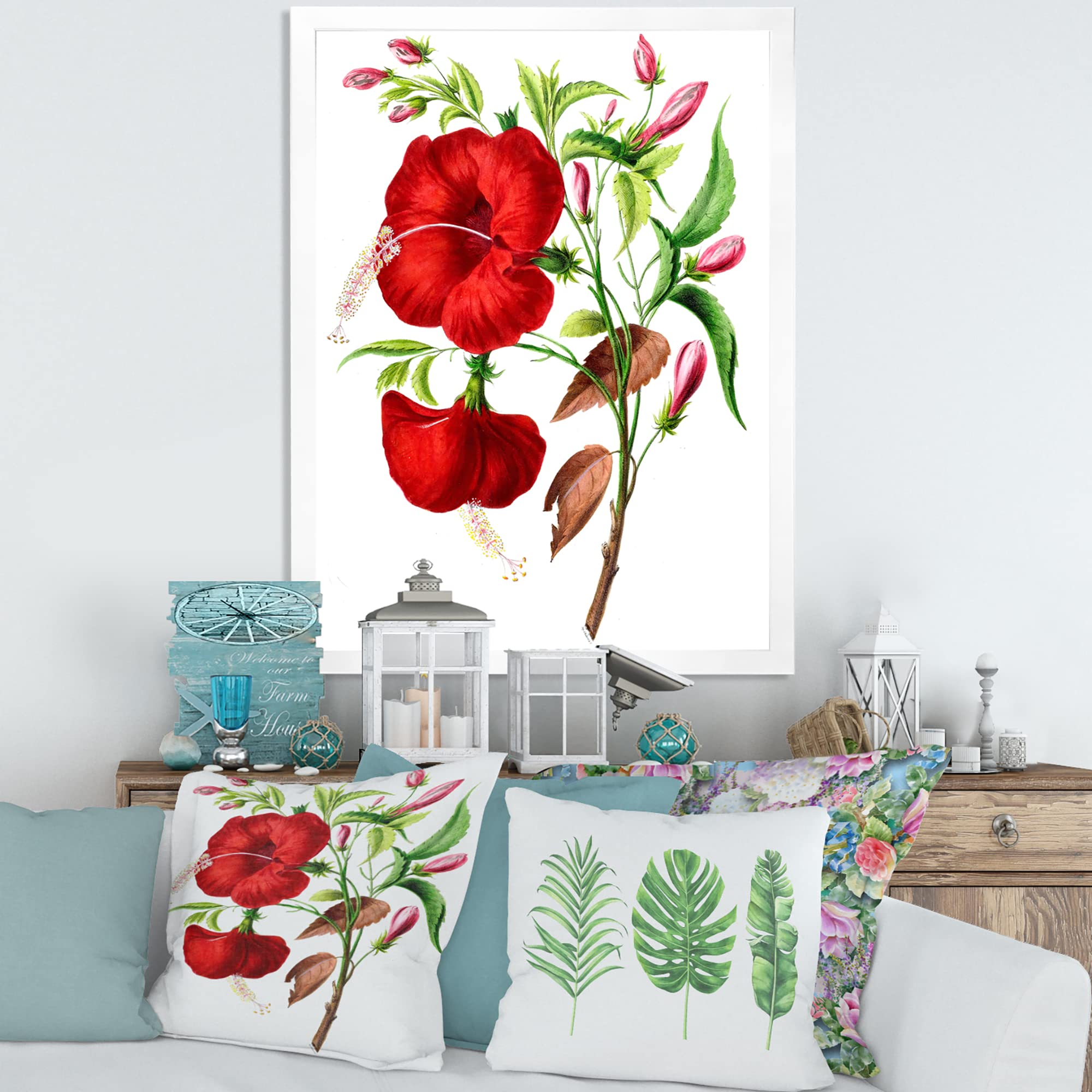 Pink Bird on Flowering Branch - Traditional Framed Wall Art Painting for Living Room, Bedroom & Office Decor