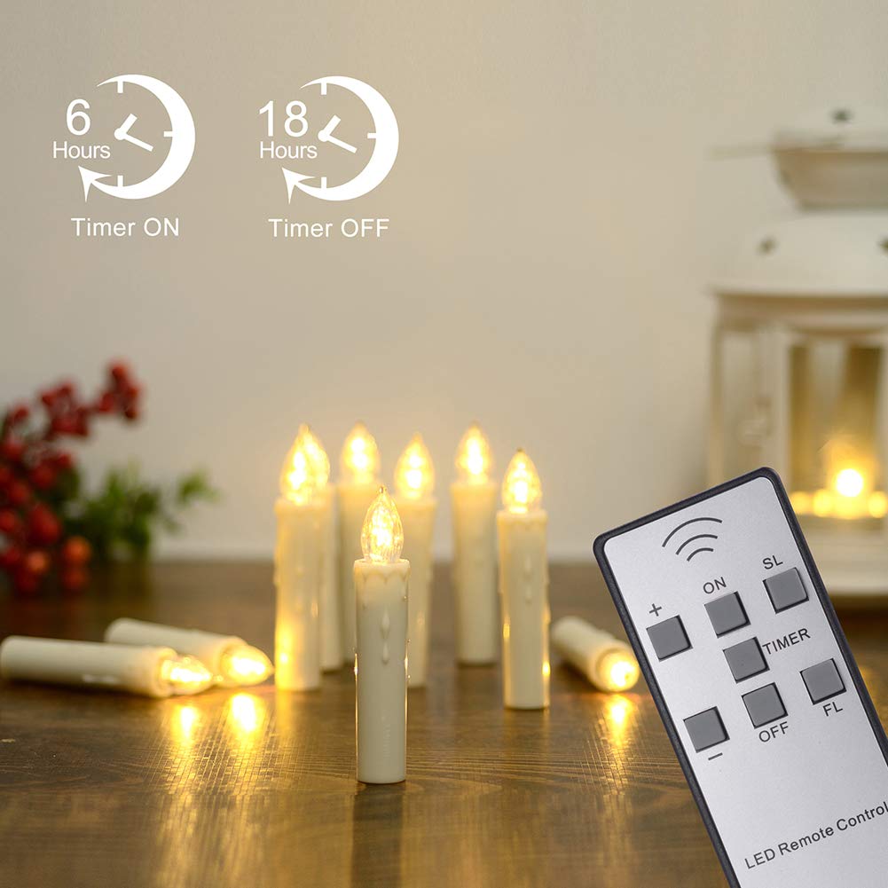 PChero 20-Pack Battery Operated Flameless Window Candles with Timer & Remote - Waterproof Flickering Taper Candles for Christmas Tree, Halloween, Home Decor - Perfect for Holiday Lighting, Window Displays & Party Decorations