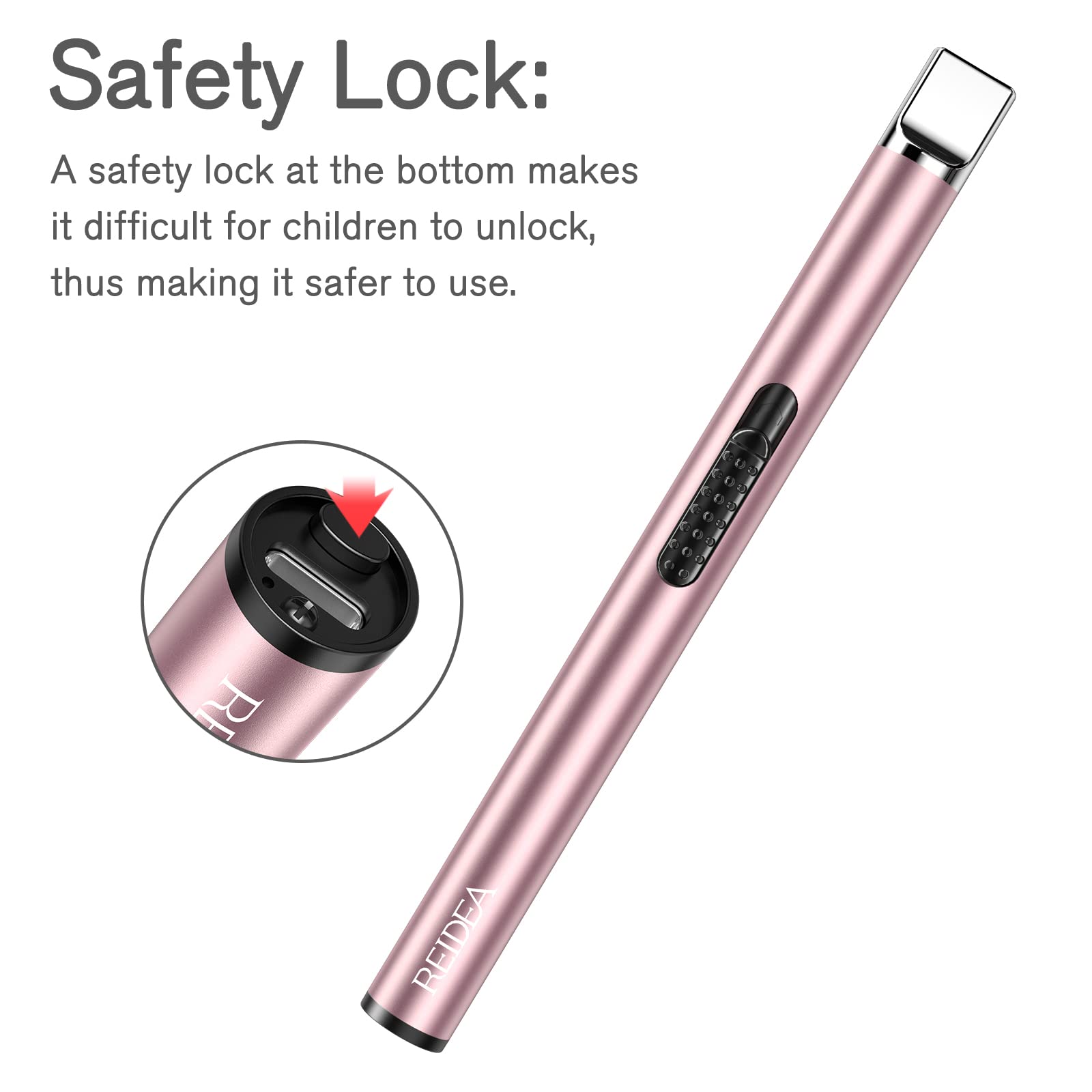 REIDEA S4 Pro USB Rechargeable Electric Lighter 2 Pack - Windproof Arc Plasma Lighter with Safety Lock & LED Battery Indicator - Perfect for Candles, Camping, BBQ, Fireworks (Rose Gold)