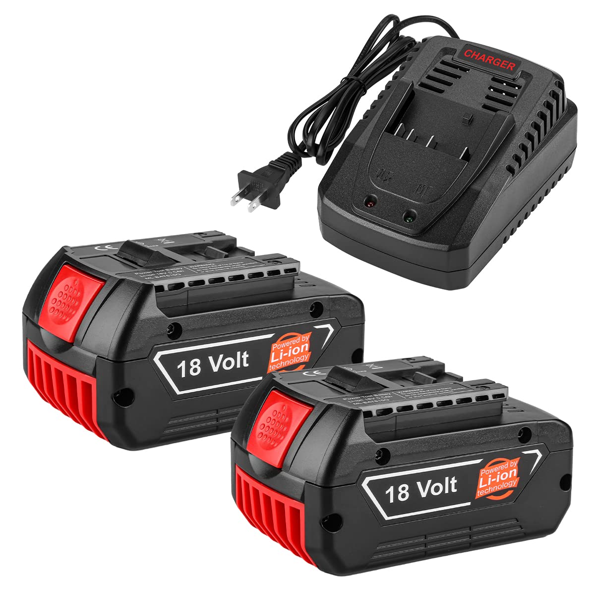 2-Pack 18V 5.5Ah BAT620 Replacement Battery & Charger Kit for Bosch 18V Tools - Compatible with BAT620/BAT622/BAT609/BAT618/BAT618G/BAT619/BAT619G/SKC181-202L - Includes 3A BC660 Fast Charger - Power Drills, Saws, and Other Cordless Tools