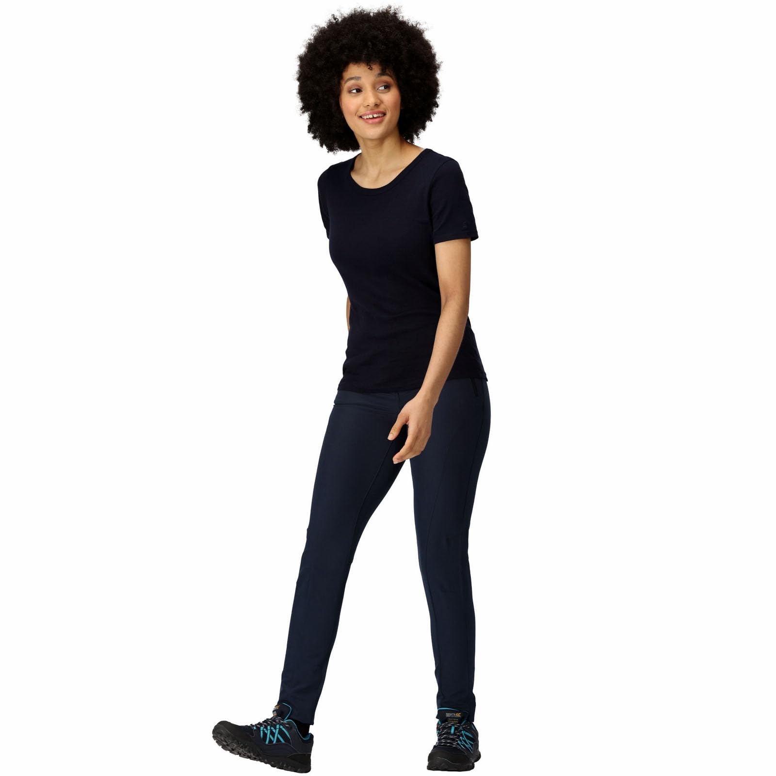 Women's Stretch Trousers - Navy Blue Comfort Fit Pants with Short Leg (Size 8) | Perfect for Office Wear, Casual Outfits & Travel