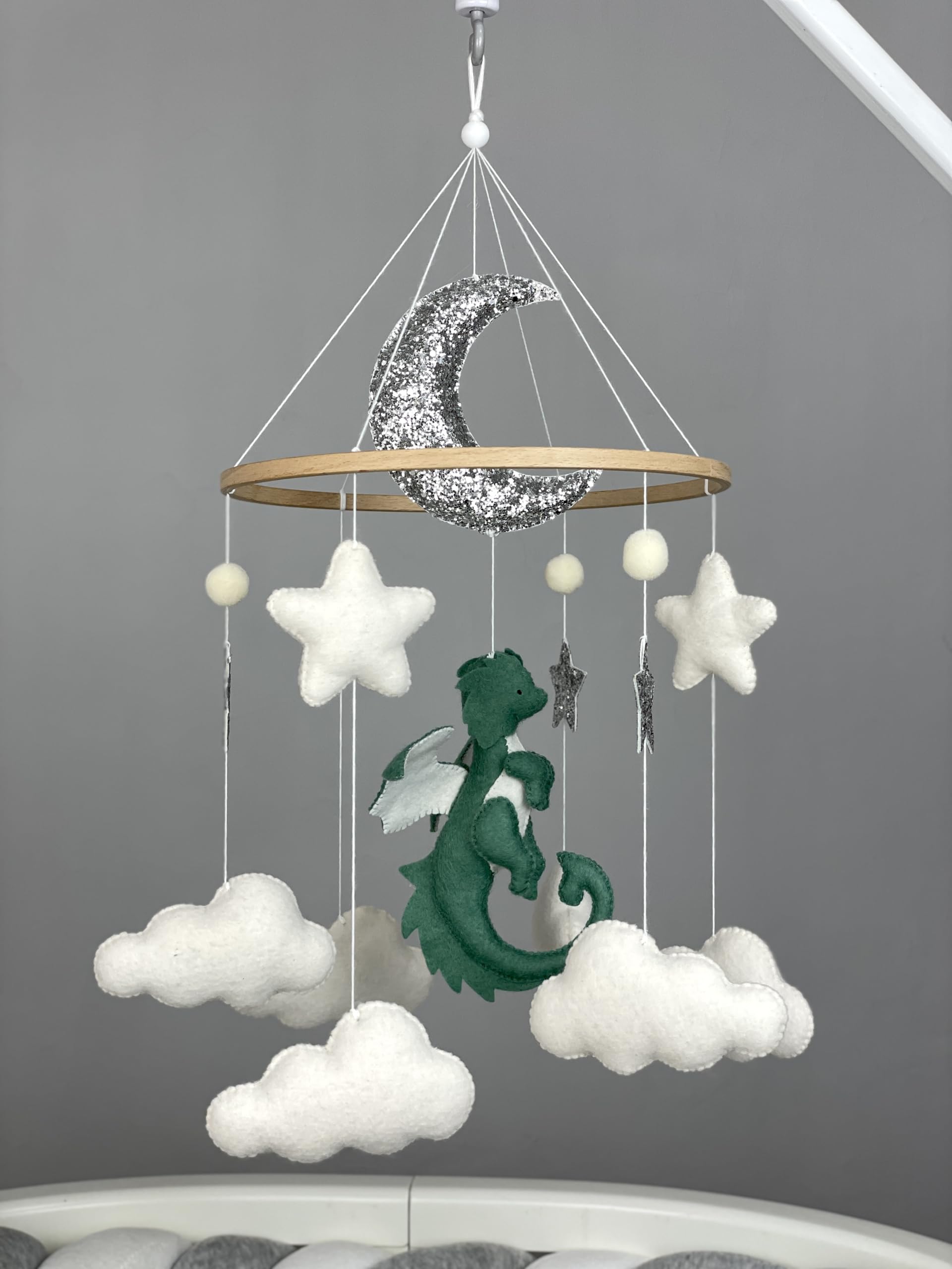 Fantasy Dragon Crib Mobile - Handmade Felt Dragon Nursery Decor, Neutral Baby Shower Gift for Boys & Girls | Perfect for Newborn Nursery, Baby Shower Theme & Pregnancy Gift Ideas