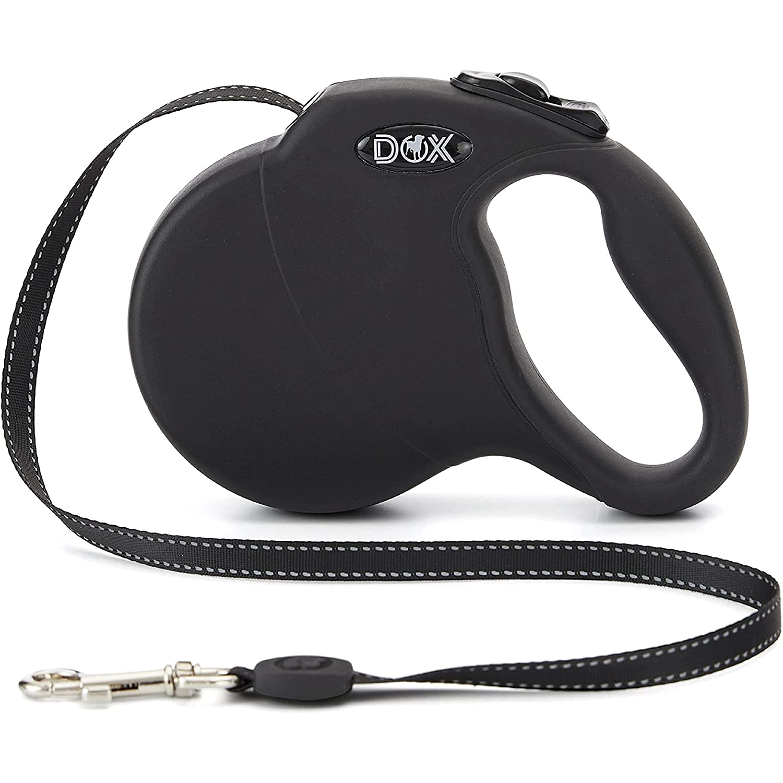 DDOXX Retractable Dog Leash with Strong Reflective Nylon & Lock System - 16ft Extendable Lead for Medium/Large Dogs - Perfect for Walking, Running, Night Safety & Outdoor Adventures (Black, Size L)