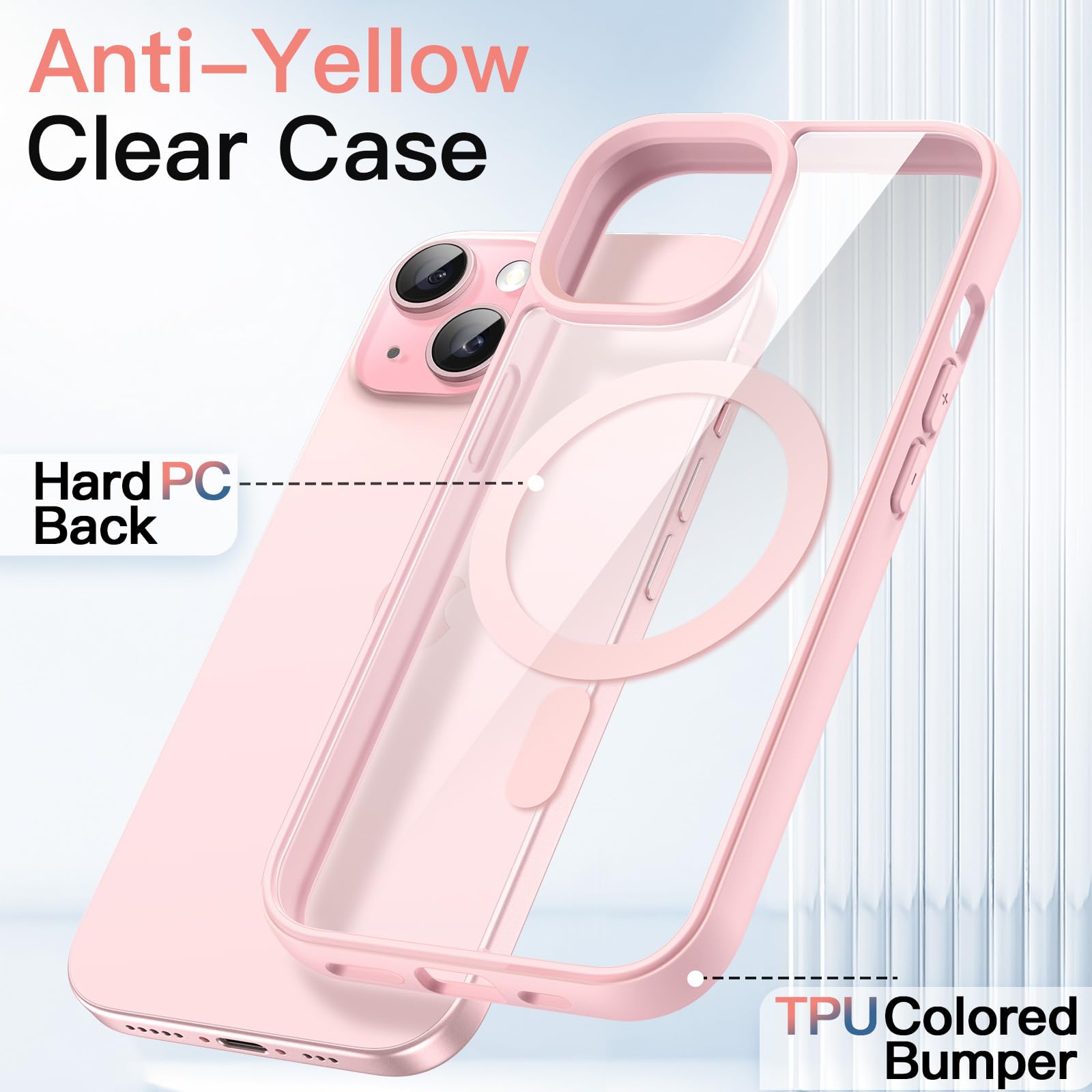 JETech Magnetic Case for iPhone 15 6.1-Inch | MagSafe Compatible | Shockproof & Anti-Scratch | Matte TPU Frame with Clear Back (Pink) | Perfect for Daily Use, Travel & Outdoor Activities