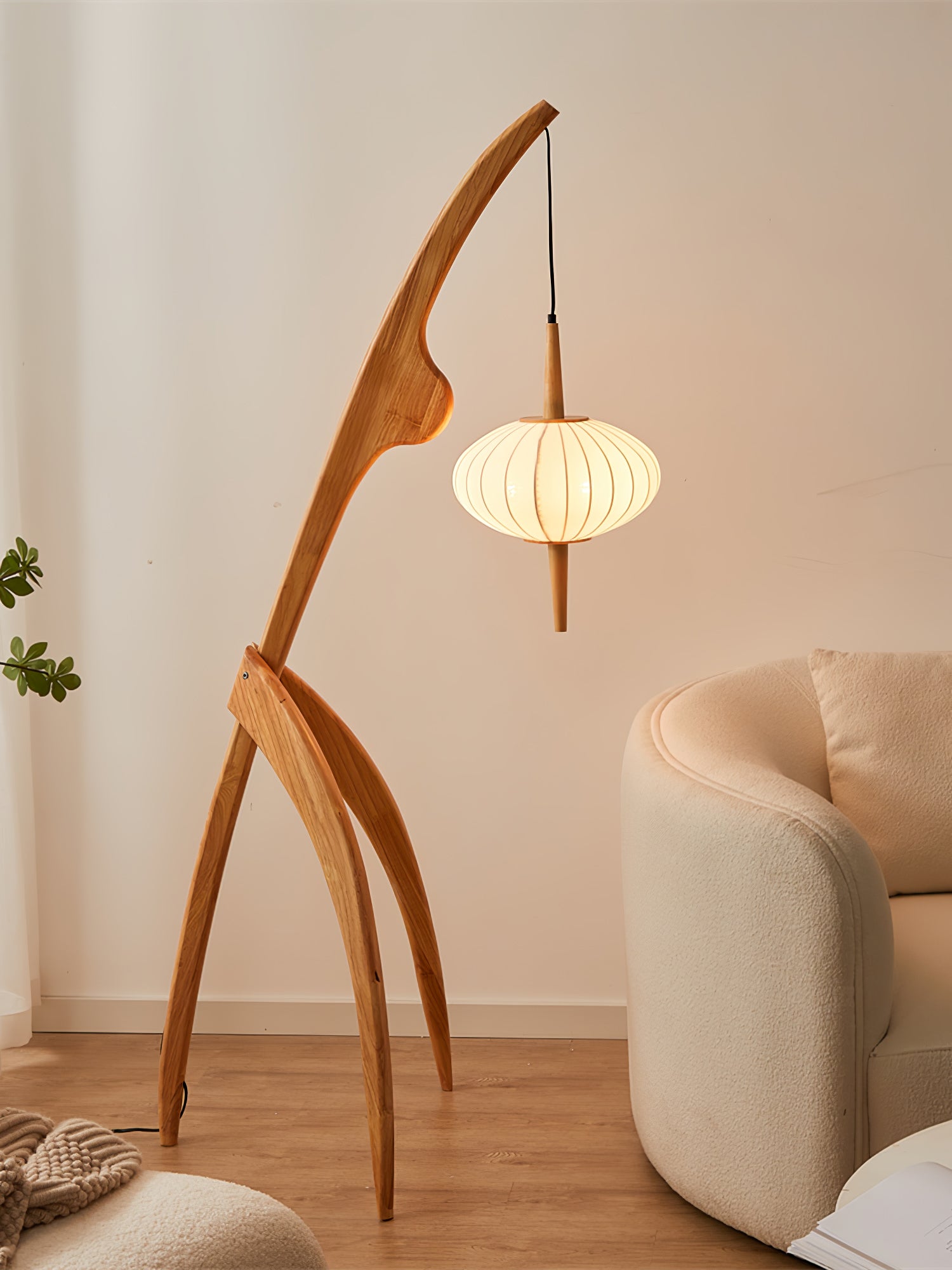 Modern Mantis Wood Floor Lamp - Adjustable Standing Light for Living Room, Bedroom & Office - Warm White LED Reading Light with Wooden Tripod Base - Perfect for Cozy Nights & Stylish Home Decor