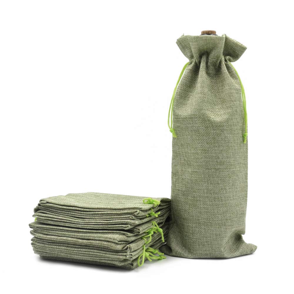10Pcs Eco-Friendly Burlap Wine Gift Bags with Drawstrings - Natural Jute Bottle Covers for Champagne, Wedding Favors, Christmas Gifts, Birthday Parties & Wine Tastings - Perfect for Home Storage & Party Decor (Light Green)