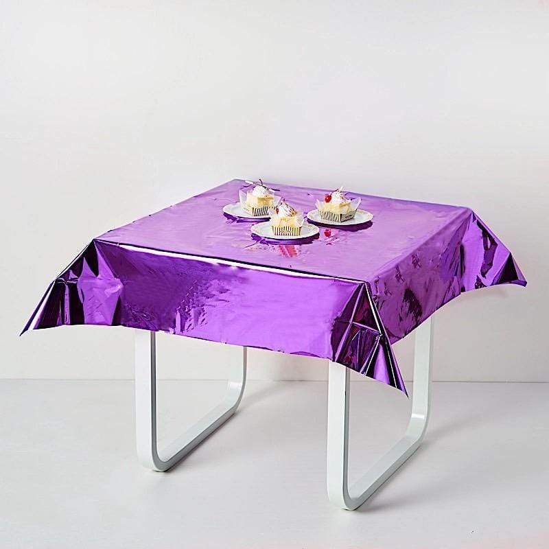 50 x 50 Inch Silver Metallic Disposable Plastic Tablecloths - Perfect for Parties, Weddings, and Events - Waterproof & Wrinkle-Free