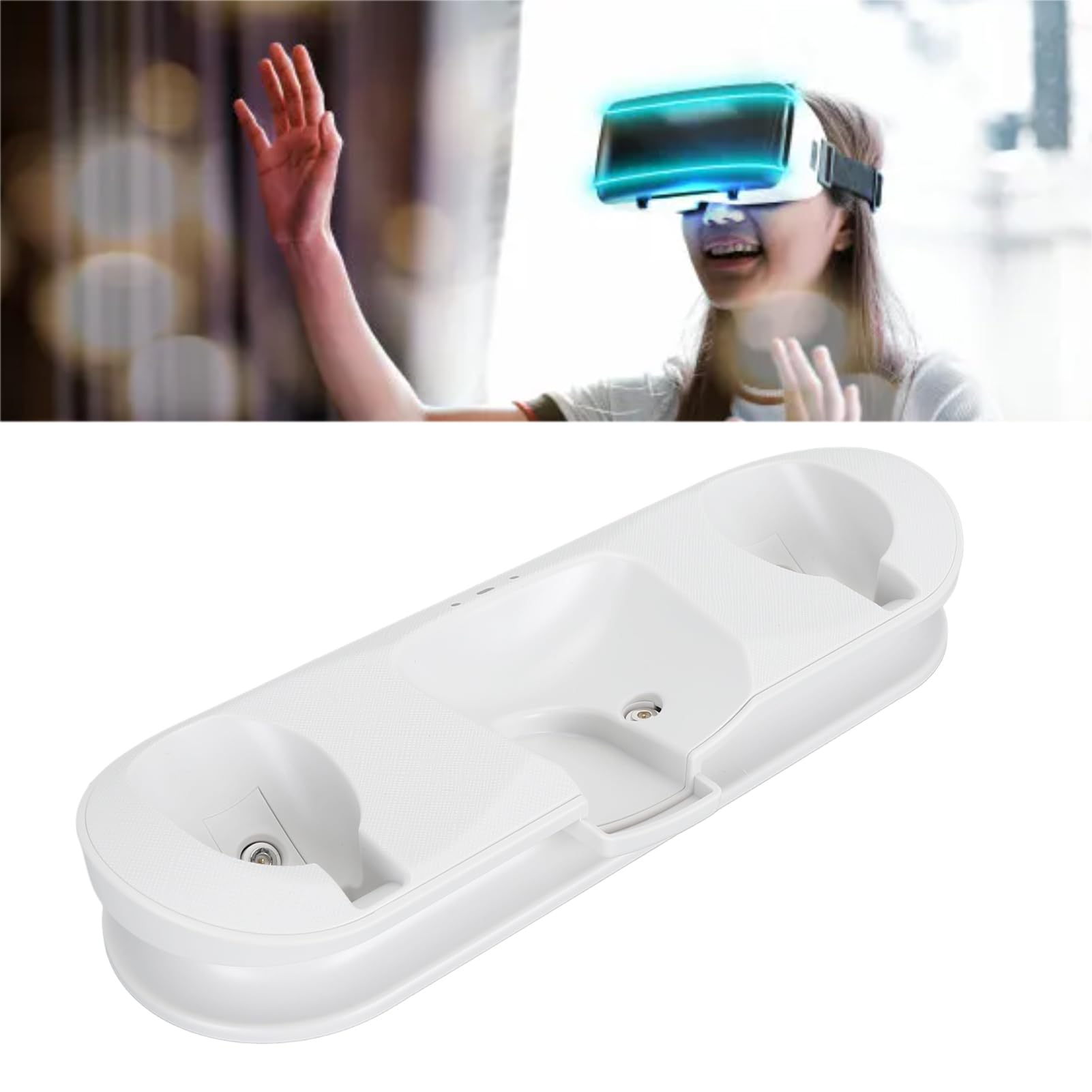 Fast Charging VR Headset & Controller Dock with LED Indicators, Rechargeable Batteries - Compatible with Meta Quest 2 & Accessories - Perfect for Gaming Setup & VR Accessories Organization