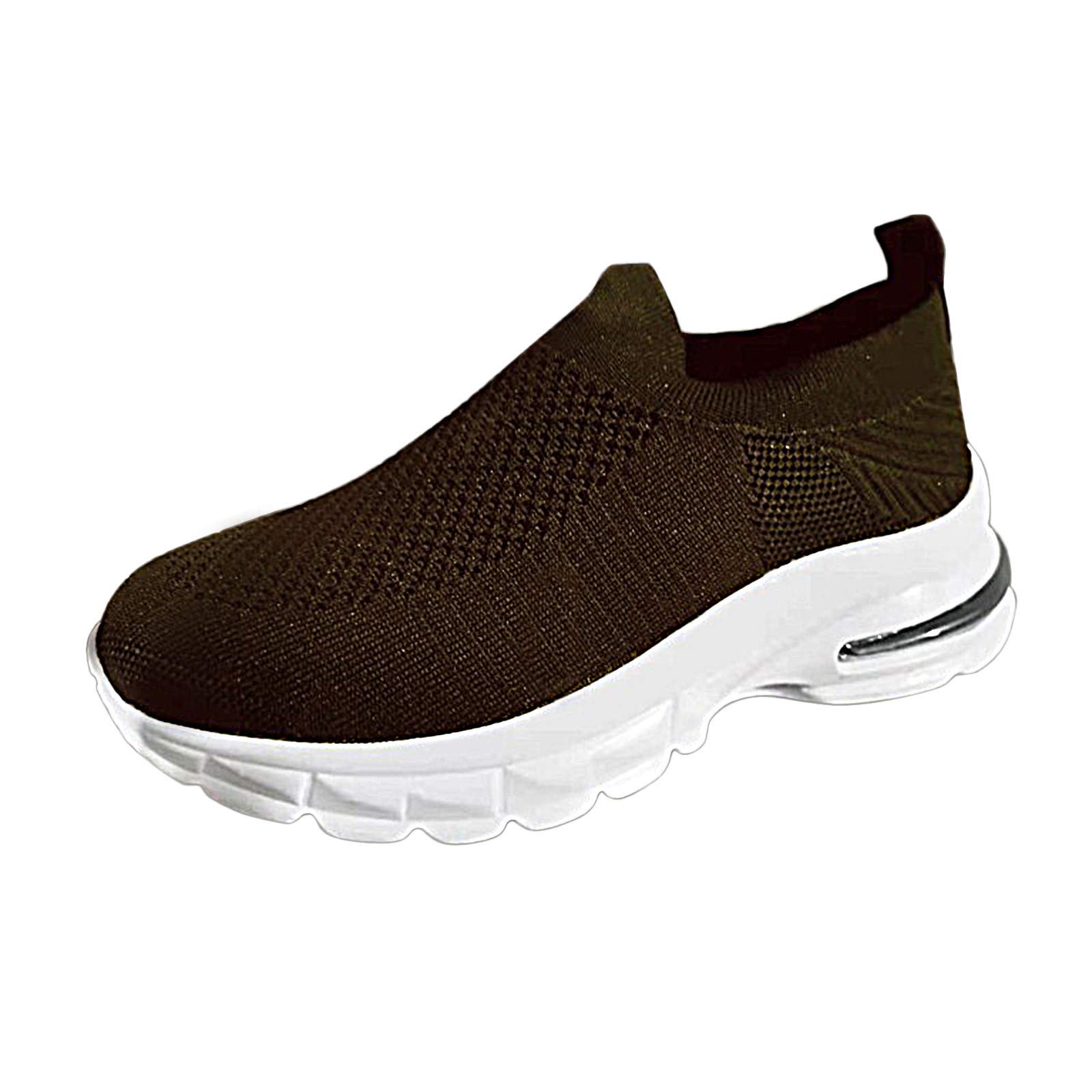 **Women's Breathable Mesh Slip-On Sneakers - Casual Work Shoes with Wedge Heel for Comfort & Style (Coffee, Size 9) | Perfect for Office, Walking & Everyday Wear**