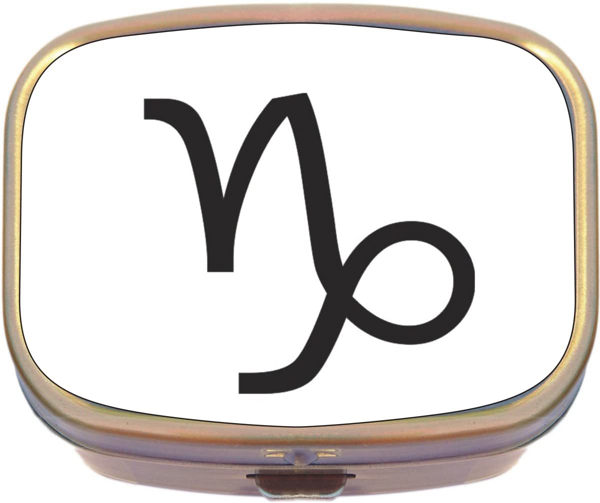 Premium Capricorn Brass Rectangle Pill Box - Compact & Stylish Medicine Organizer for Travel, Daily Use, and Home Storage