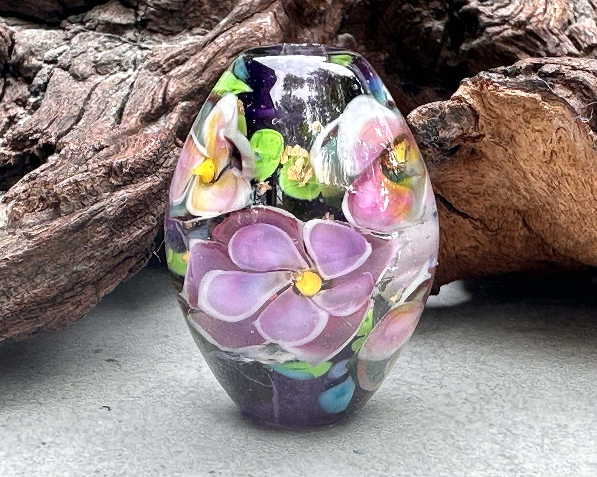 Purple Gold Floral Lampwork Glass Focal Bead for Jewelry Making - Handmade SRA Beads for Necklaces, Bracelets & DIY Craft Projects