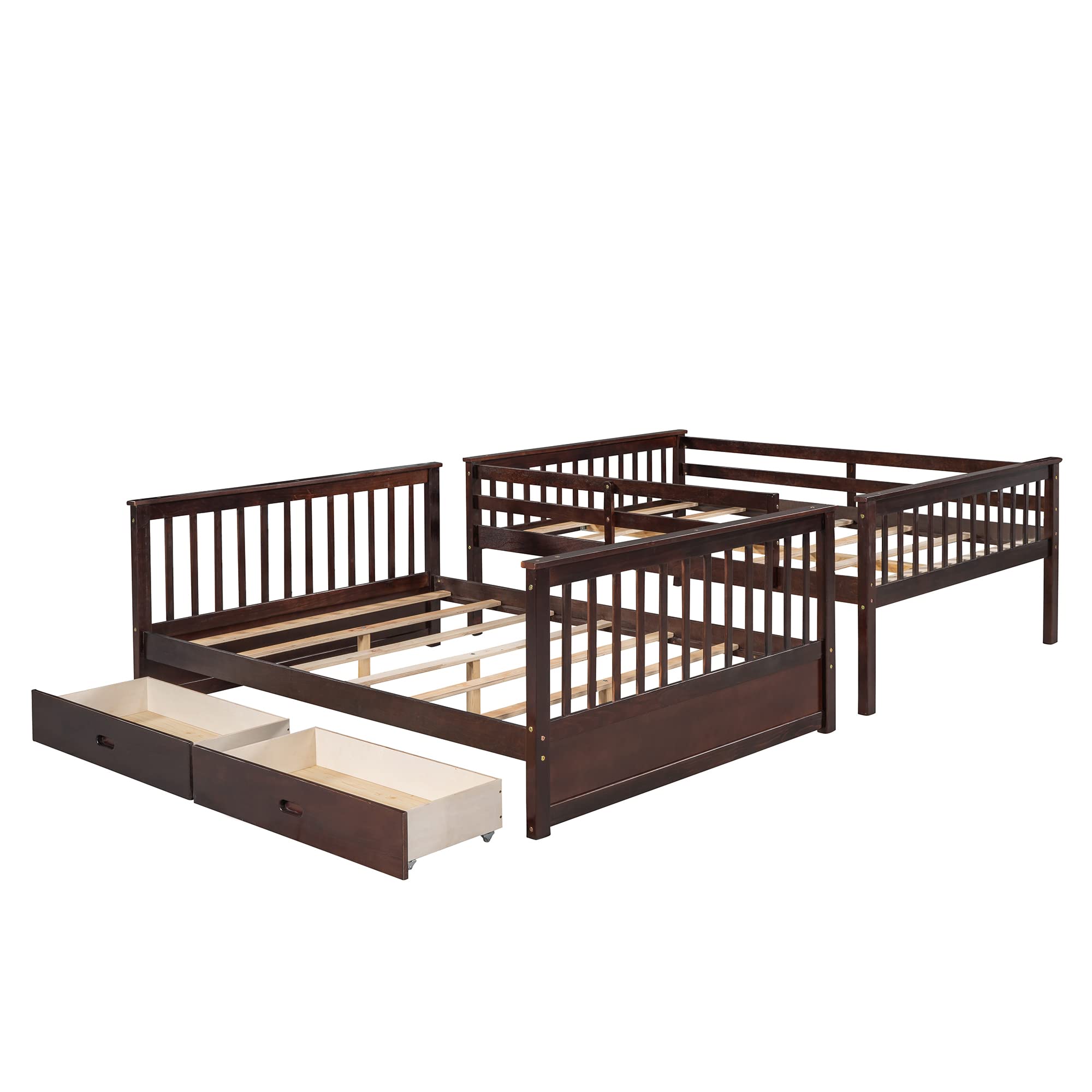 P PURLOVE Full Over Full Bunk Bed with 2 Storage Drawers - Wooden Bunk Bed Frame with Ladder - Convertible to 2 Twin Beds - No Box Spring Needed - Ideal for Kids, Teens, Boys & Girls Bedrooms (Espresso Finish) | Space-Saving Solution for Small Rooms, Dorms & Shared Kids' Bedrooms