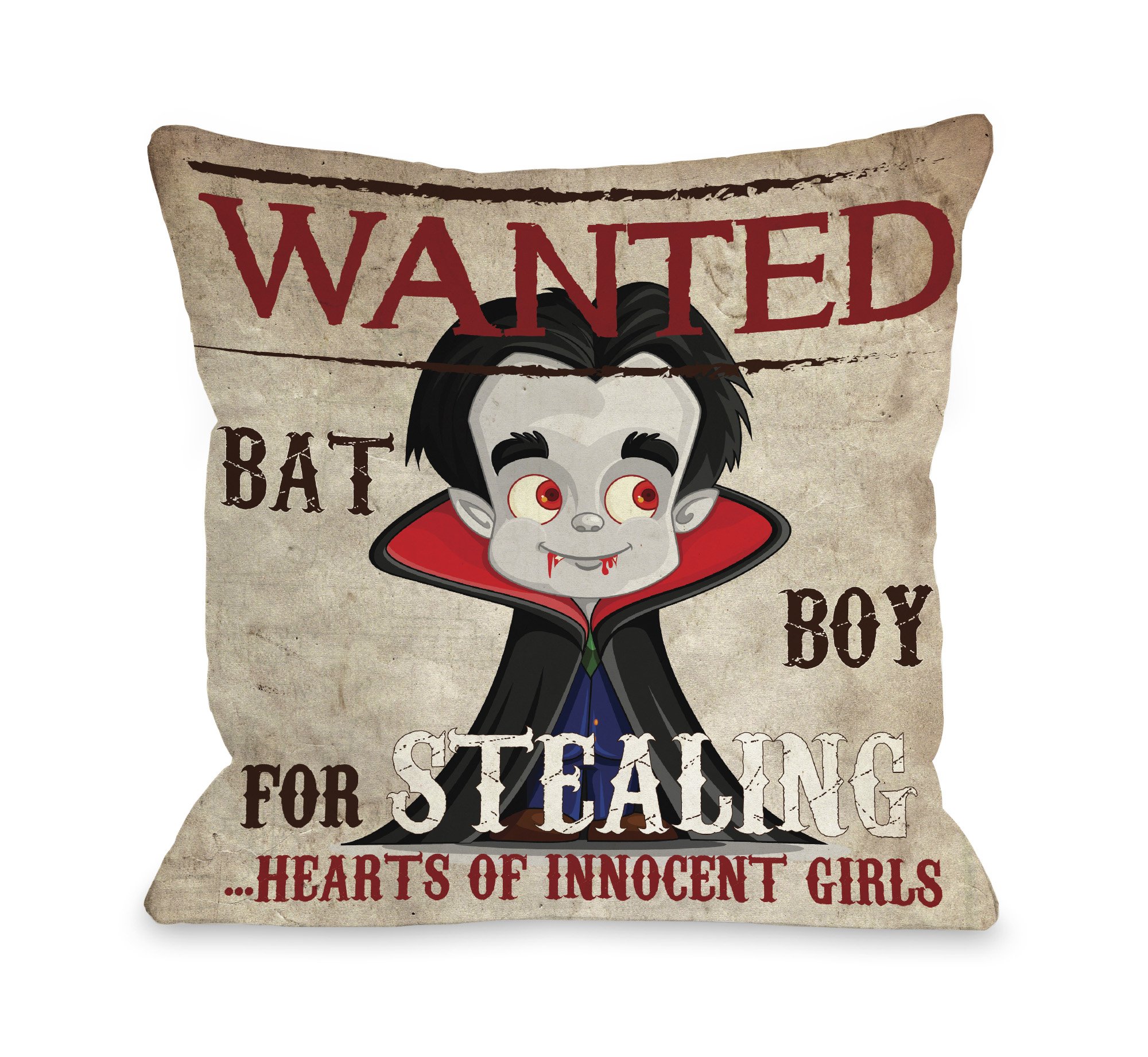 Wanted Bat Boy Throw Pillow 18x18 Inch - Soft Decorative Cushion Cover for Sofa, Bed, Living Room - Multi-Color Baseball Fan Gift by OBC