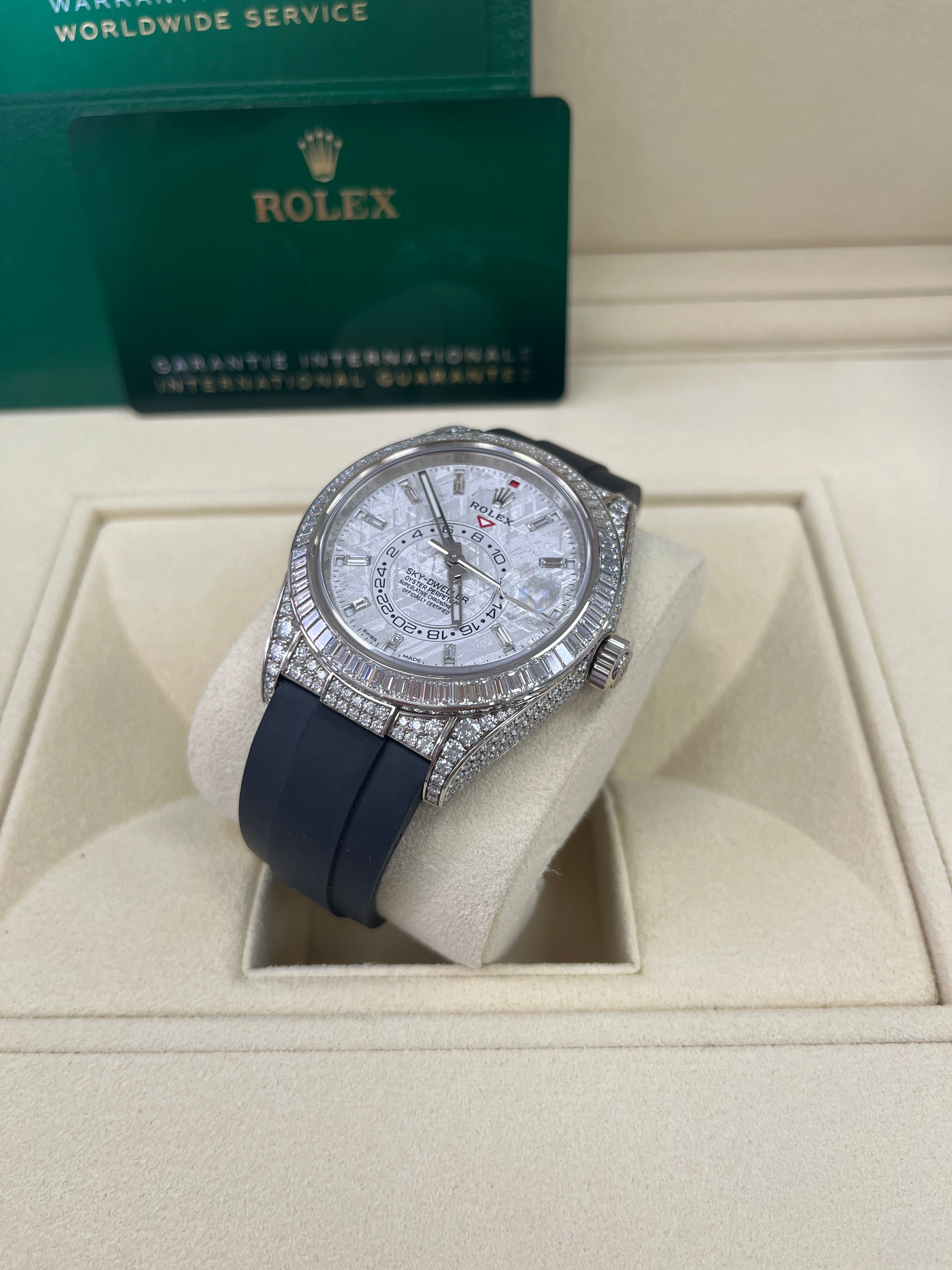 Authentic Rolex Sky-Dweller 326259 Watch with Meteorite Dial & Baguette Diamonds - Luxury Men's Timepiece for Business, Travel & Special Occasions