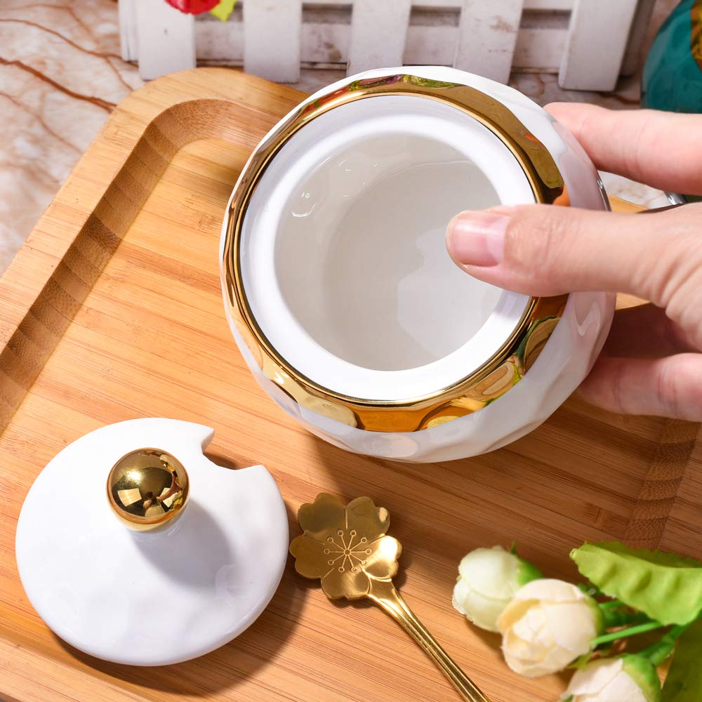 White Ceramic Sugar Bowl with Spoon - Golf Shaped Porcelain Salt Container with Lid - Perfect for Home, Kitchen, and Golf-Themed Parties