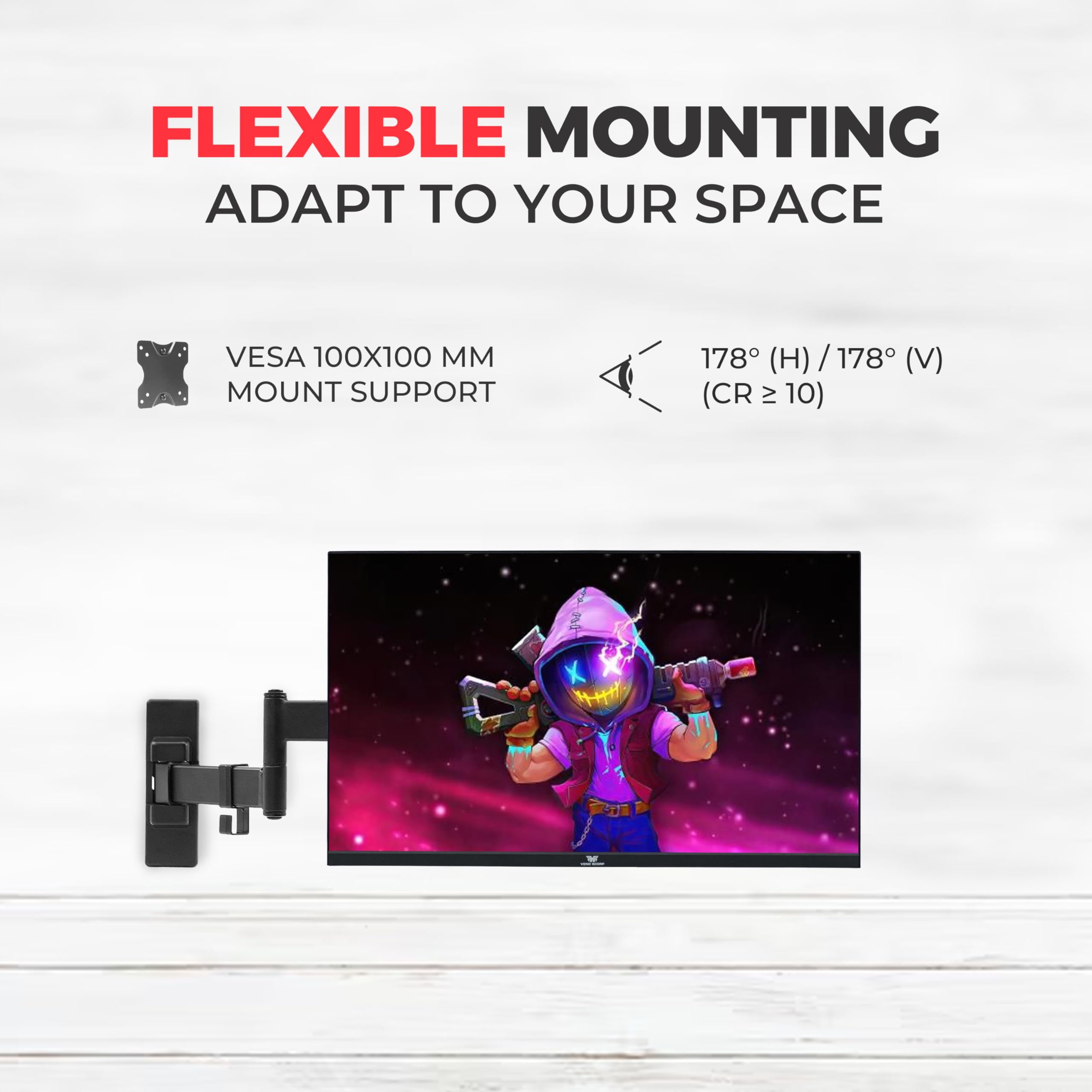 VENOSCORP 24 Inch Gaming Monitor - FHD 1080p 100Hz, 1ms Response Time, Ultra-Thin Bezel, HDMI & VGA Ports, Eye Care LED Display for PC Gamers & Office Work (Black, B24G) - Perfect for Esports, Streaming & Multitasking