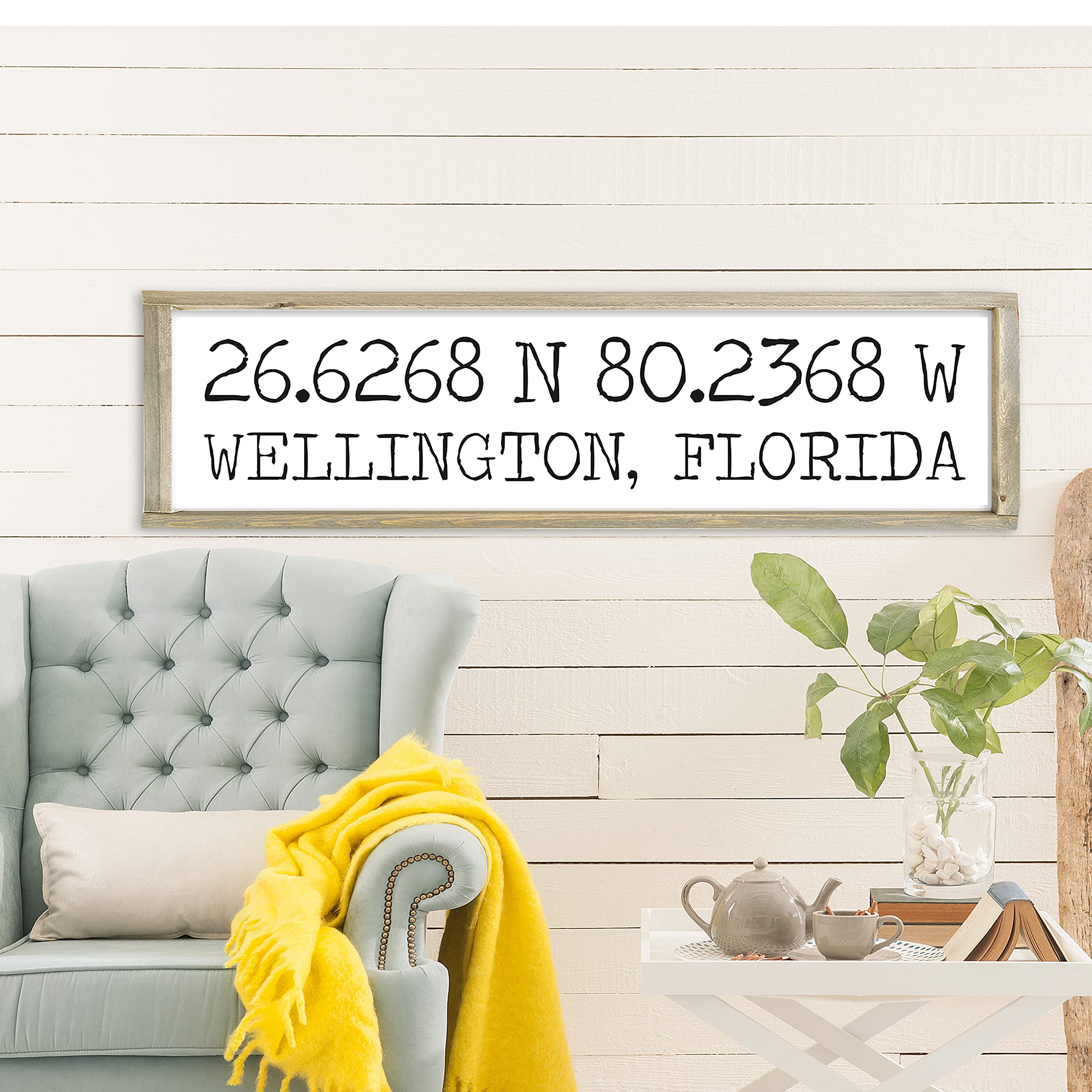 Rustic Farmhouse Wall Art - Wood Framed Latitude Longitude Coordinates Sign for Beach House, Nautical & Southern Charm Home Decor (9