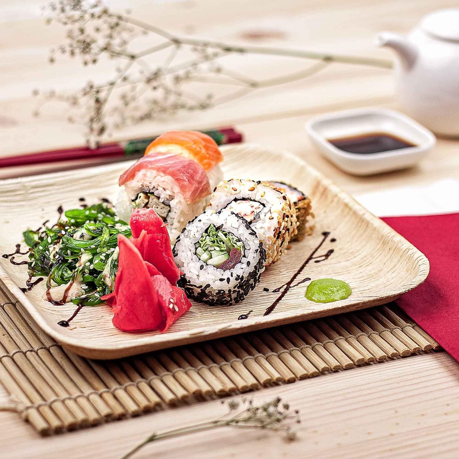ECODECO 8 Inch Square Palm Leaf Compostable Plates - 100 Pack Biodegradable Disposable Dinnerware Set with Cutlery - Eco Friendly Bamboo Alternative for Parties, Picnics, Weddings & Outdoor Events