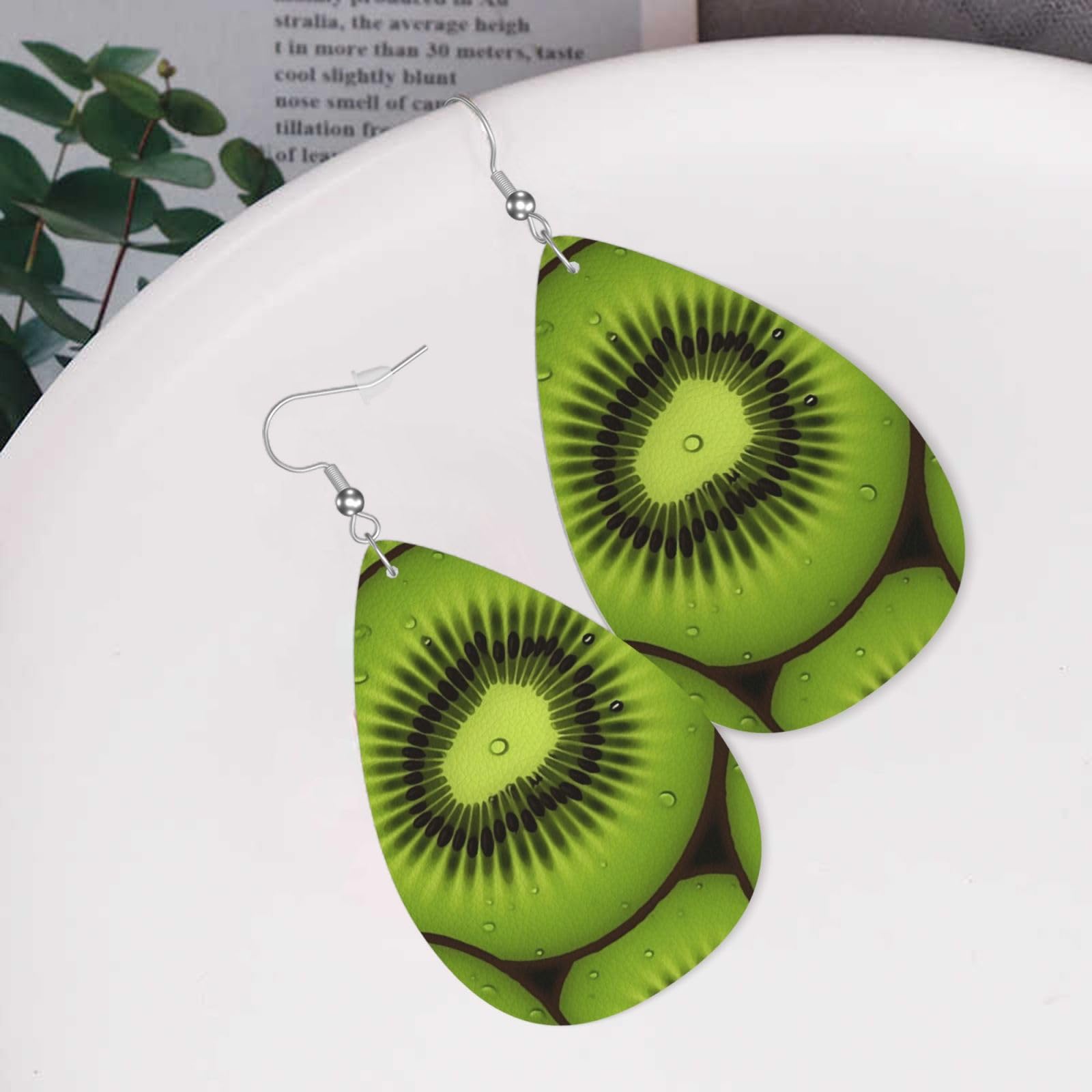 Fashionable Kiwi Slice Teardrop Dangle Earrings for Women - Genuine Leather Valentine's Day & Anniversary Jewelry Gift - Perfect for Date Nights, Parties & Special Occasions