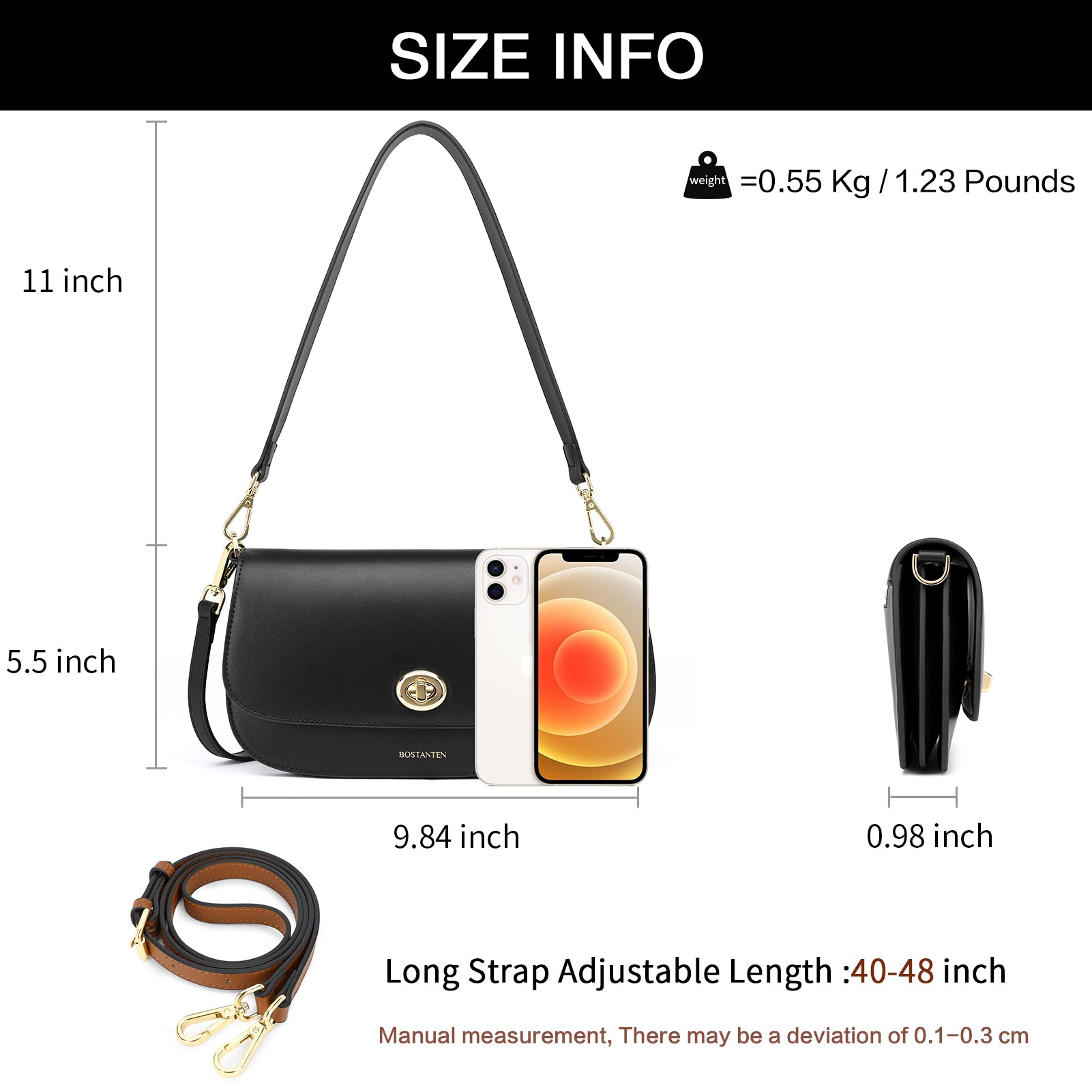 BOSTANTEN Genuine Leather Small Crossbody Bag for Women - Top Handle Handbag & Designer Shoulder Purse - Perfect for Work, Travel, and Everyday Use