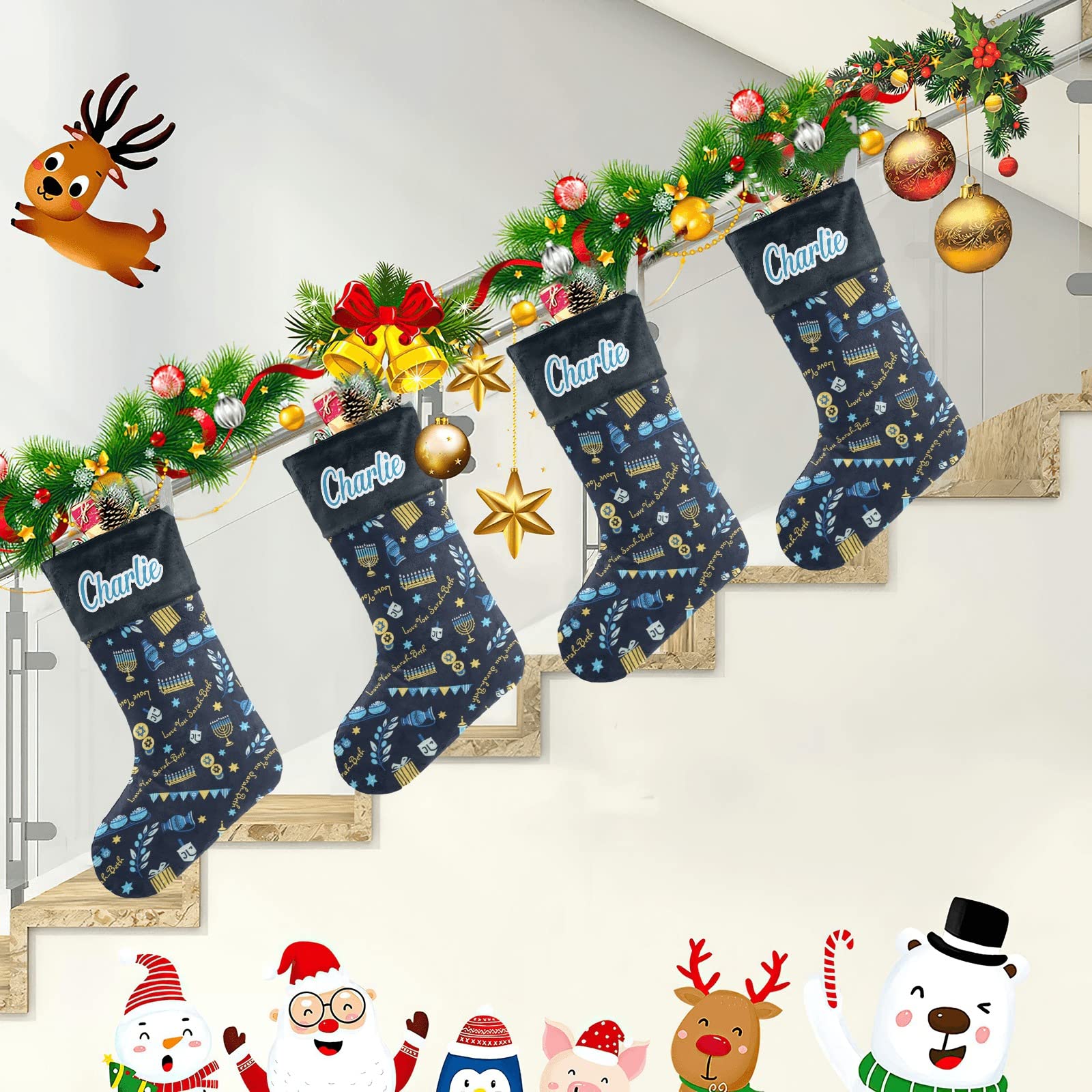 Personalized Hanukkah Christmas Stockings for Dogs - Custom Name Text Holiday Pet Gift Decor - 17.52 x 7.87 Inch - Perfect for Pet Lovers' Christmas Decorations & Festive Home Decor