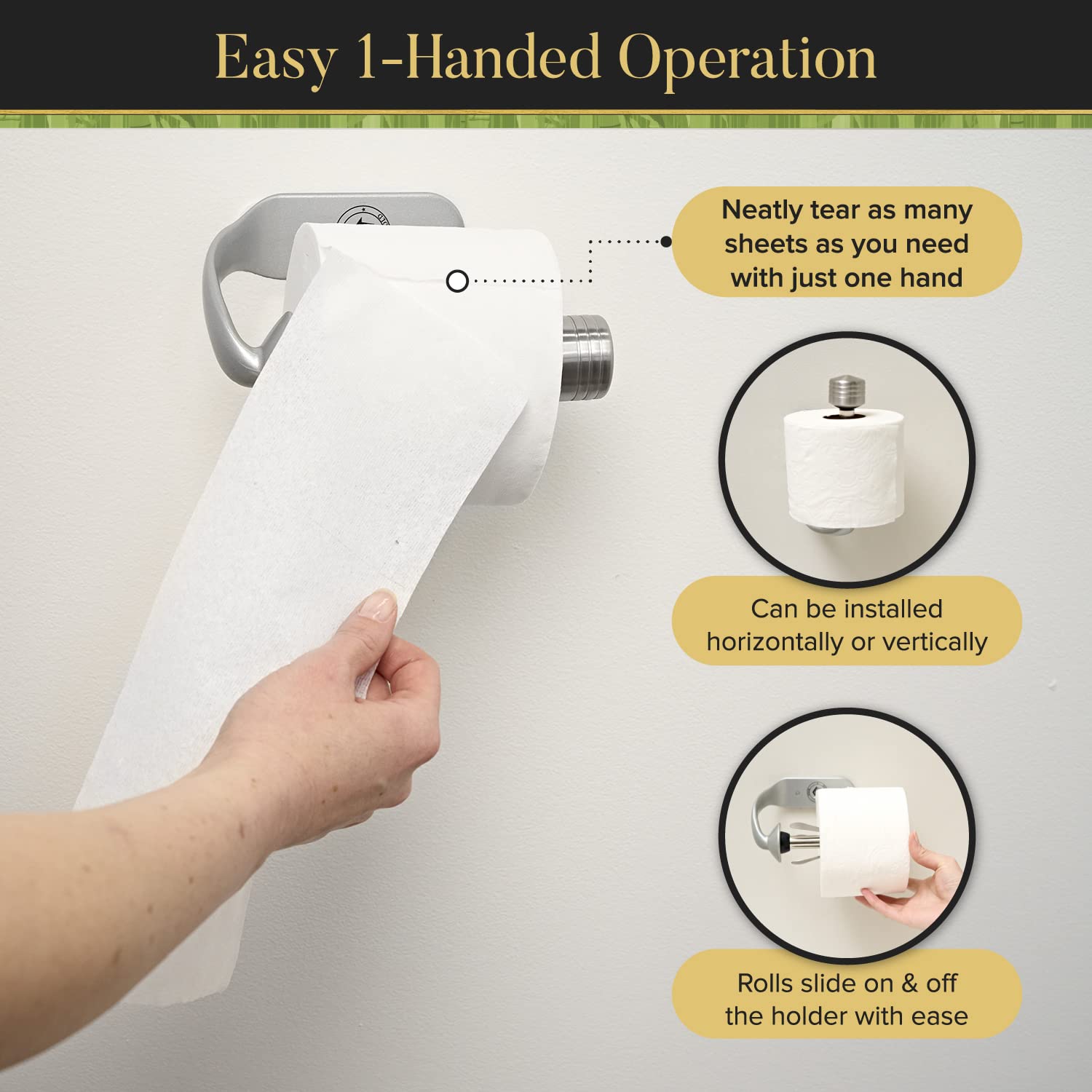 Stainless Steel Wall Mount Toilet Paper Holder - One Handed Operation, Easy Horizontal or Vertical Installation with Hardware Included (5 Inches) - Perfect for Bathrooms, Restrooms, and Powder Rooms