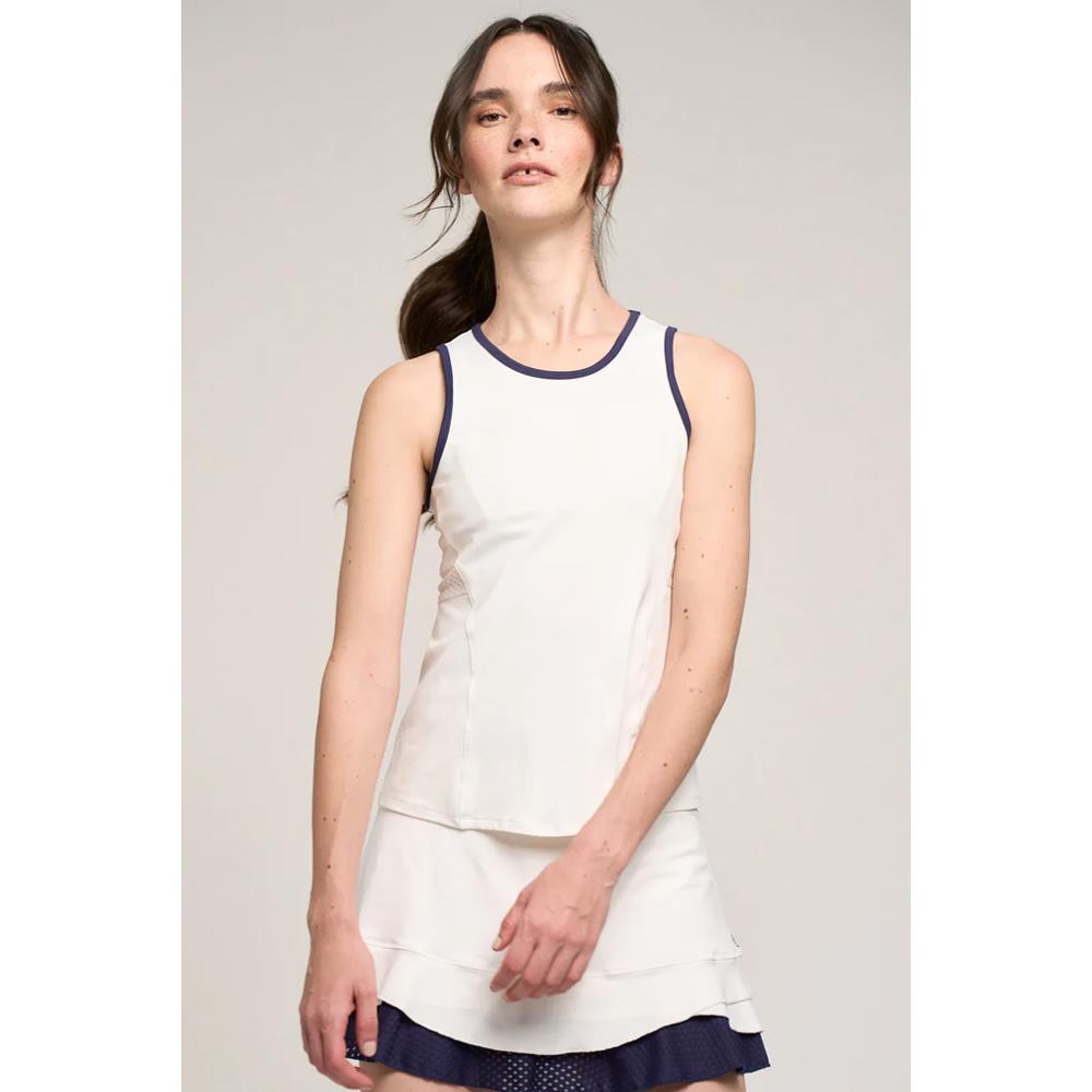 Lija Women's Holiday Spice Tank Top - White & Eggplant Color Block Casual Wear for Summer Vacation, Beach Outings and Festive Occasions