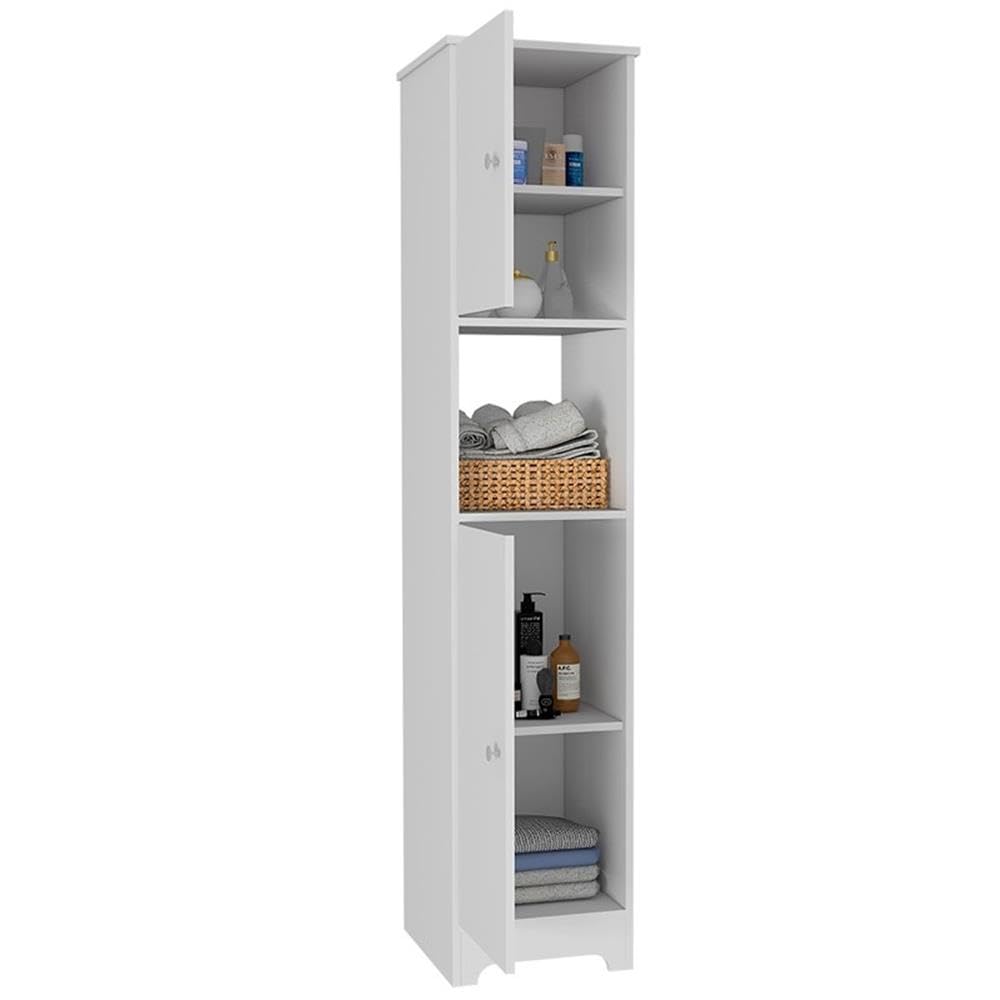 BOWERY HILL 67 Inch White Linen Cabinet - Modern Storage Solution for Bedroom, Bathroom, or Entryway Organization