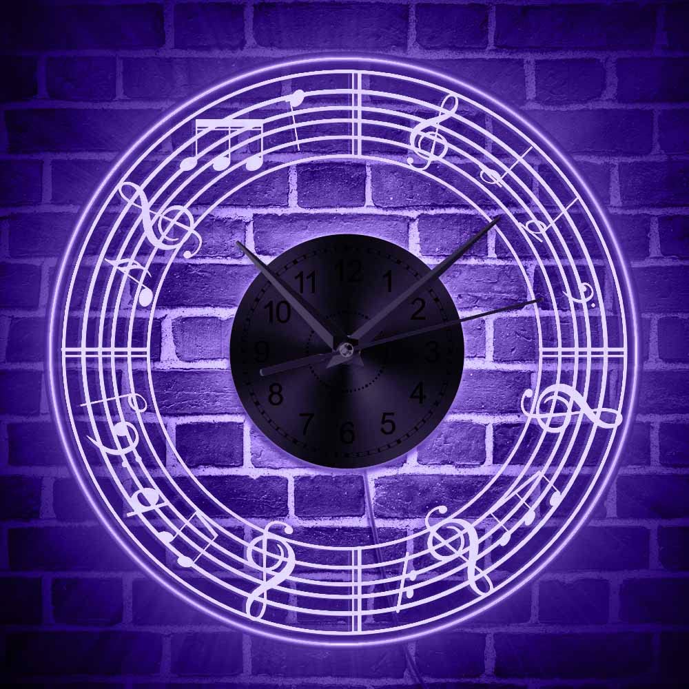Geeky Days Music Note Silent Wall Clock - LED Illuminated Acrylic Decor with Multi-Color Lighting | Perfect for Bedroom, Living Room & Office Decor